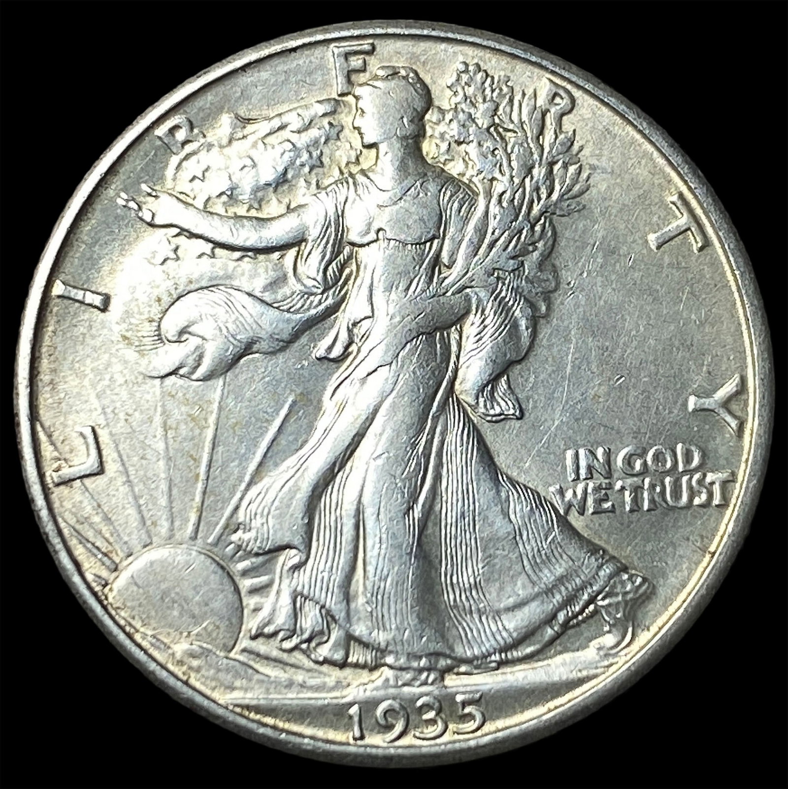 1935-D Silver Walking Liberty Half Dollar CLOSELY UNCIRCULATED: 1935-D Silver Walking Liberty Half Dollar CLOSELY UNCIRCULATED