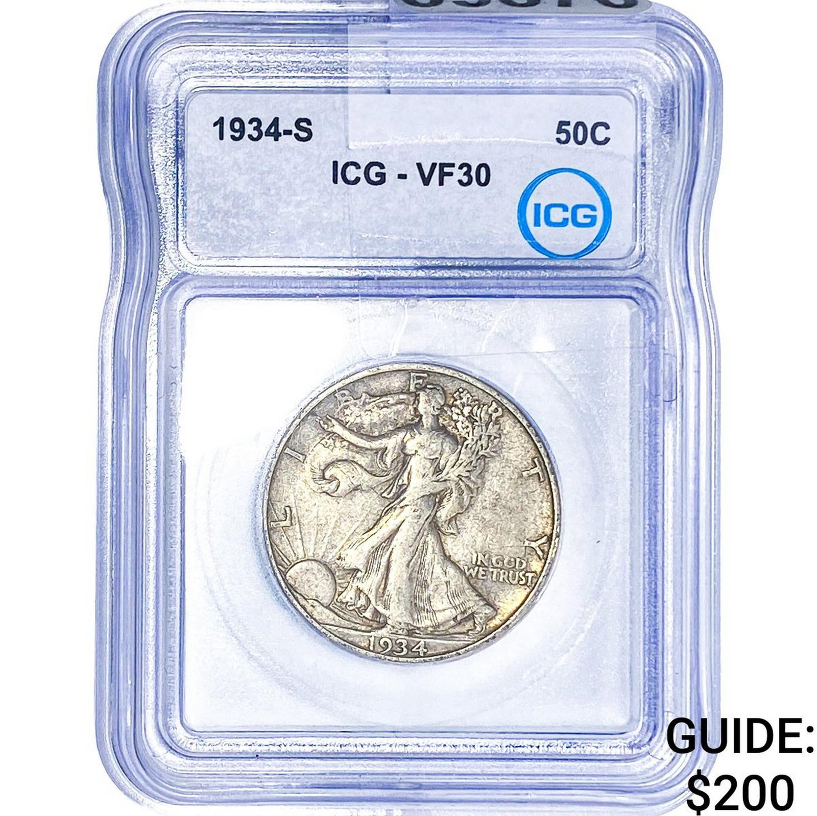 1934-S Walking Liberty Half Dollar ICG VF30: 1934-S Walking Liberty Half Dollar ICG VF30