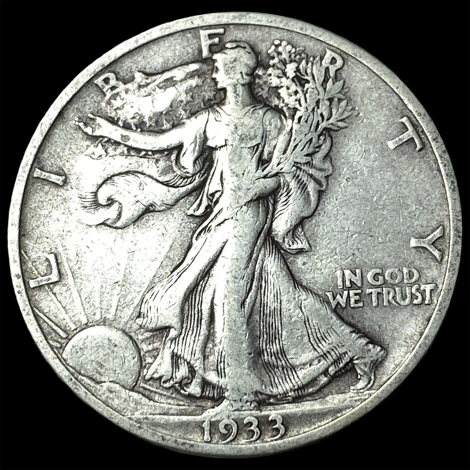 1933-S Silver Walking Liberty Half Dollar ABOUT UNCIRCULATED: 1933-S Silver Walking Liberty Half Dollar ABOUT UNCIRCULATED