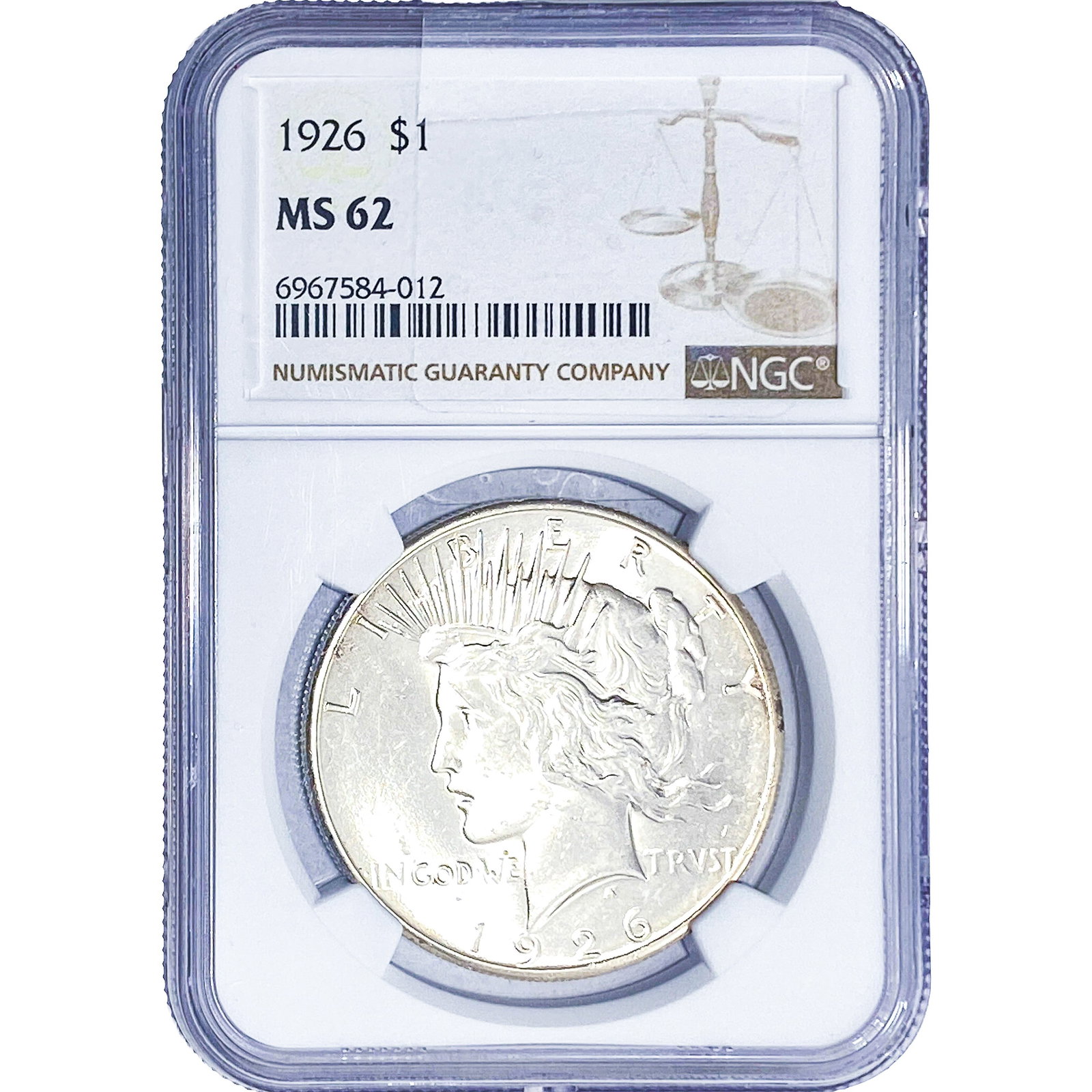 1926 Silver Peace Dollar NGC MS62: 1926 Silver Peace Dollar NGC MS62