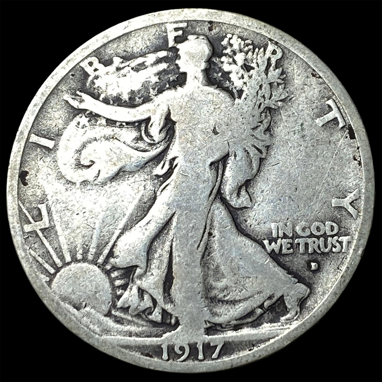 1917-D Silver Walking Liberty Half Dollar NICELY CIRCULATED: 1917-D Silver Walking Liberty Half Dollar NICELY CIRCULATED