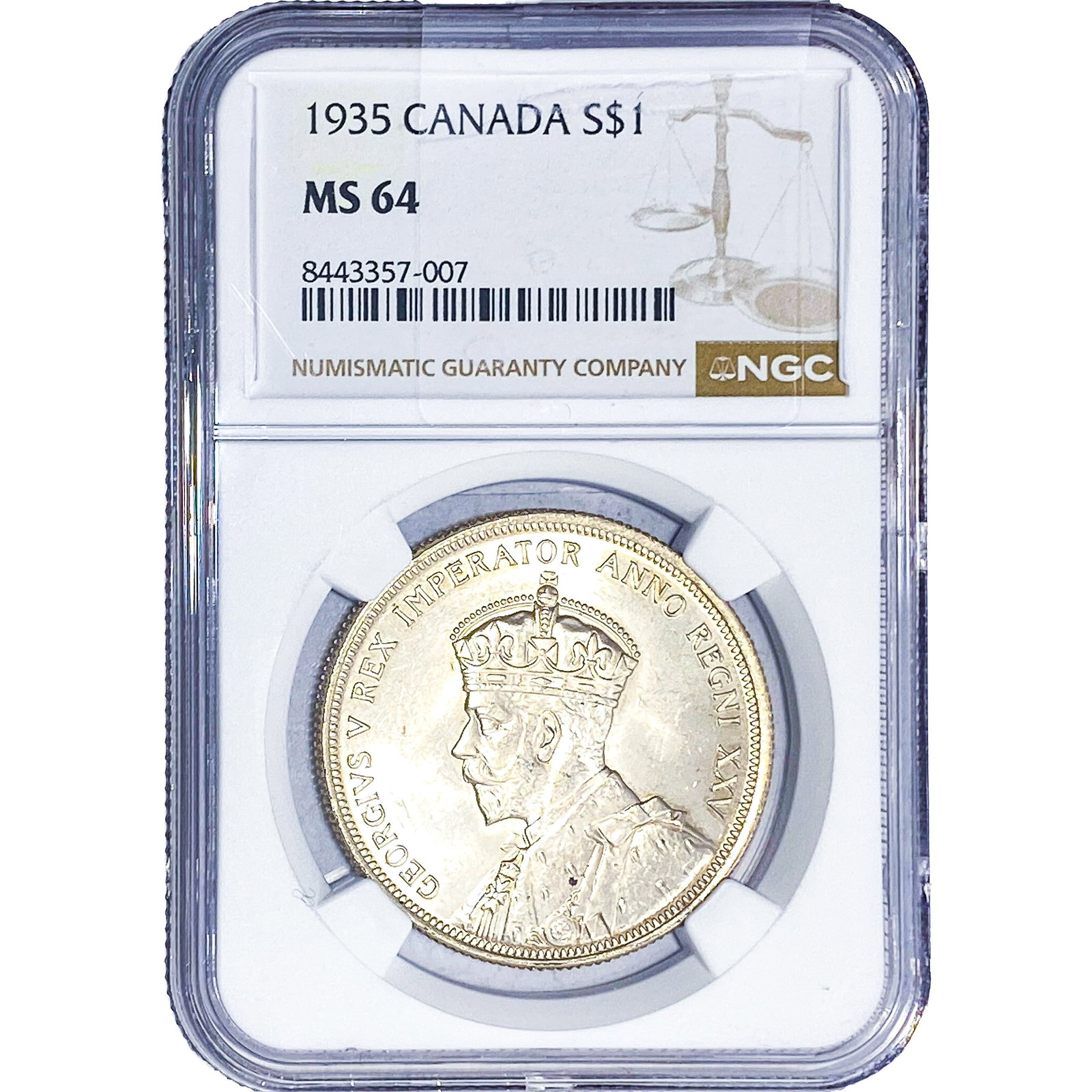 1935 $1 Sliver Canada NGC MS64: 1935 $1 Sliver Canada NGC MS64