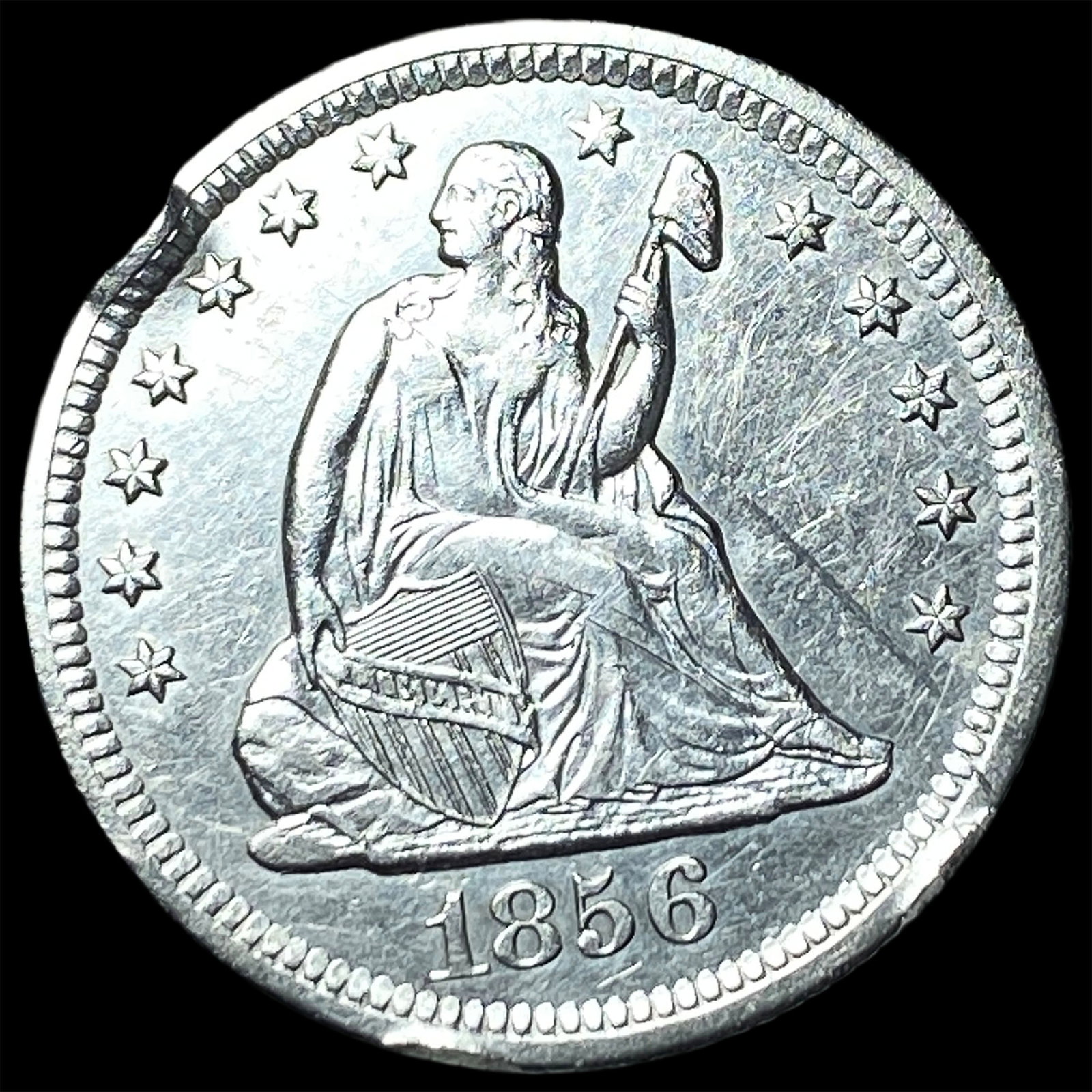 1856-O Silver Seated Liberty Quarter CLOSELY UNCIRCULATED: 1856-O Silver Seated Liberty Quarter CLOSELY UNCIRCULATED