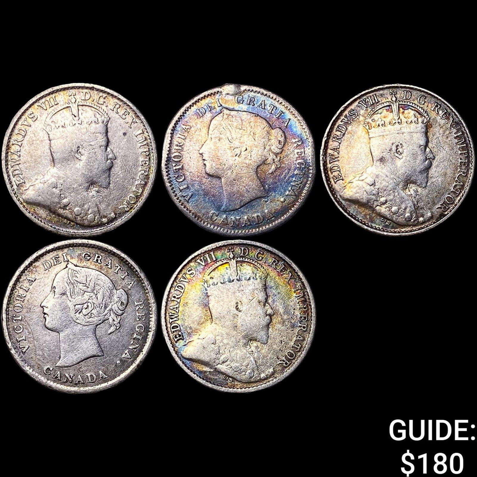 [5 Coins] 1872-1908 Canada Silver 5 Cents (1 of 2)