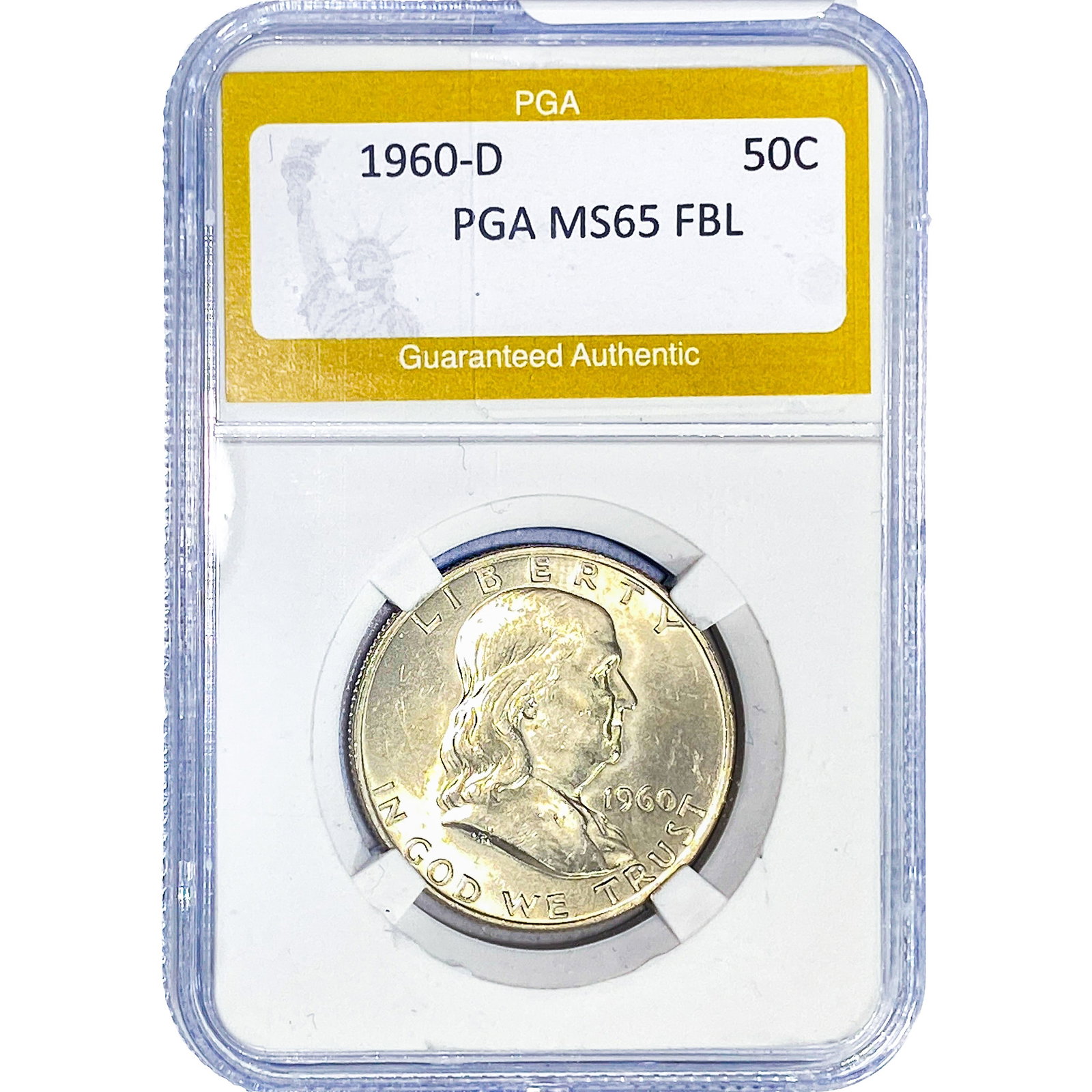 1960-D Franklin Half Dollar PGA MS65 FBL: 1960-D Franklin Half Dollar PGA MS65 FBL