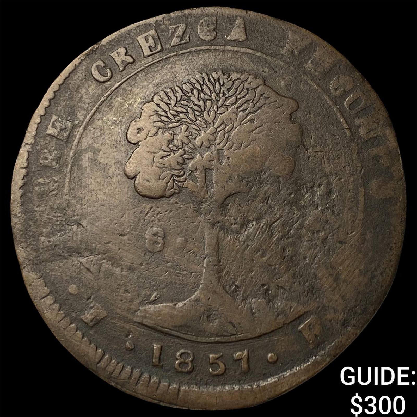 1857F Honduras Copper Provisional 8 Reals: 1857F Honduras Copper Provisional 8 Reals