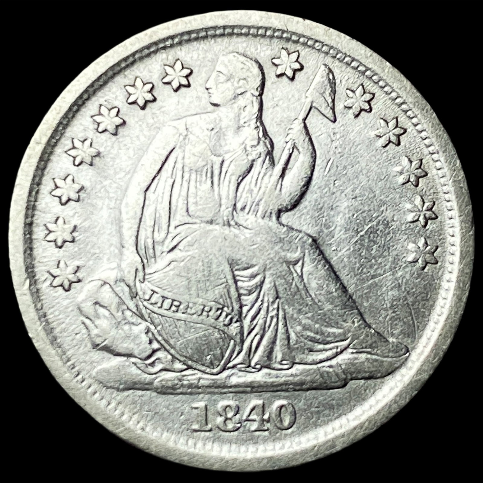 1840-O Silver Seated Liberty Dime CLOSELY UNCIRCULATED: 1840-O Silver Seated Liberty Dime CLOSELY UNCIRCULATED