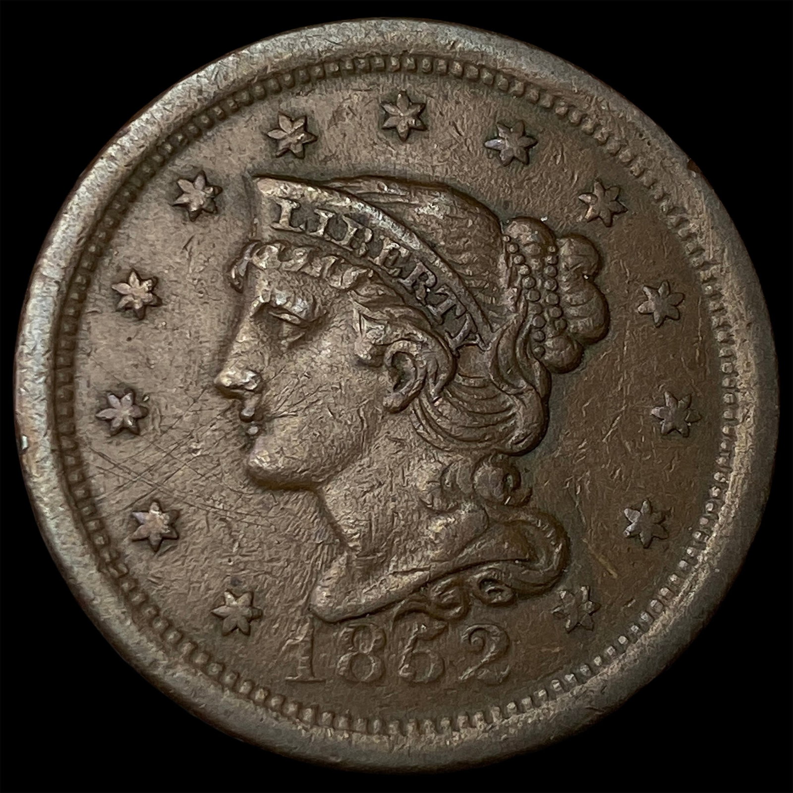1852 Braided Hair Large Cent NEARLY UNCIRCULATED (1 of 2)