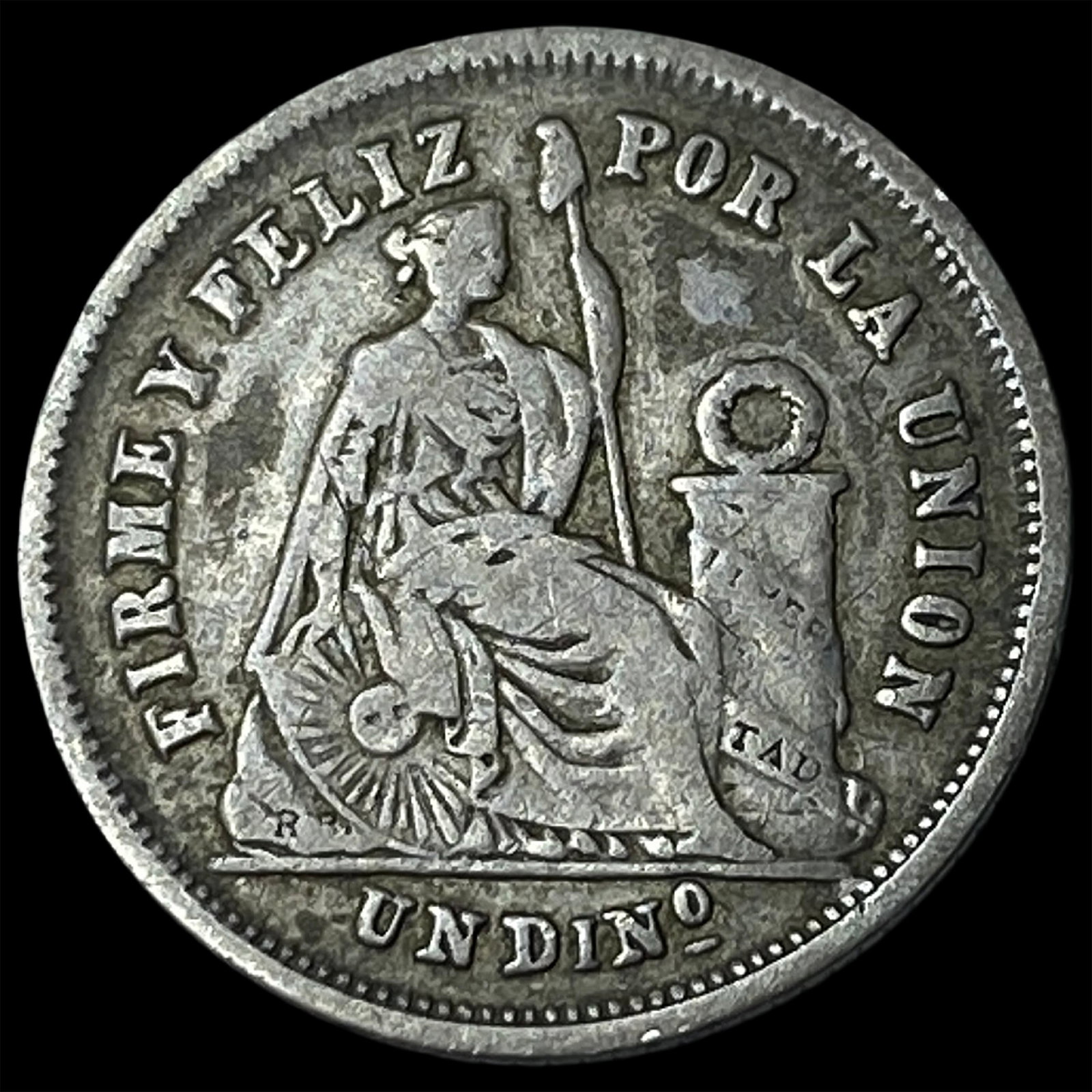 1866 Peru Silver Dinero KM 190: 1866 Peru Silver Dinero KM 190