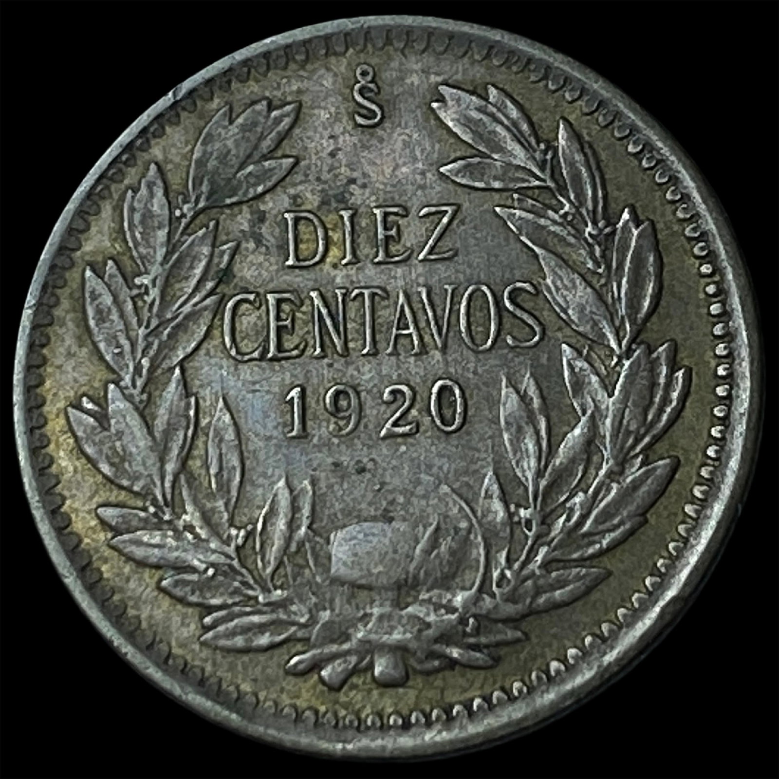 1920 Chile Silver 10 Centavos - 2