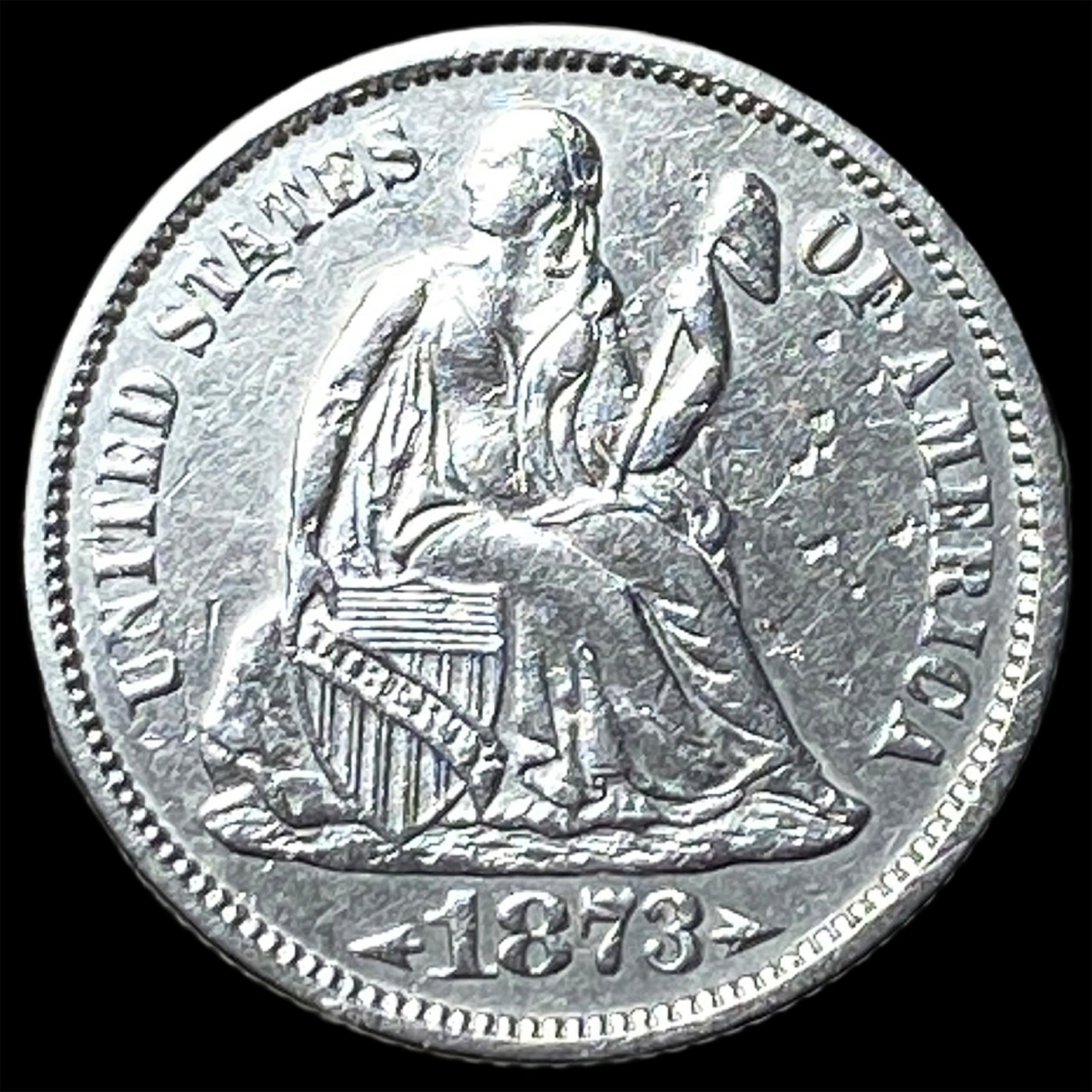 1873 Arrows Seated Liberty Dime CLOSELY UNCIRCULATED (1 of 2)