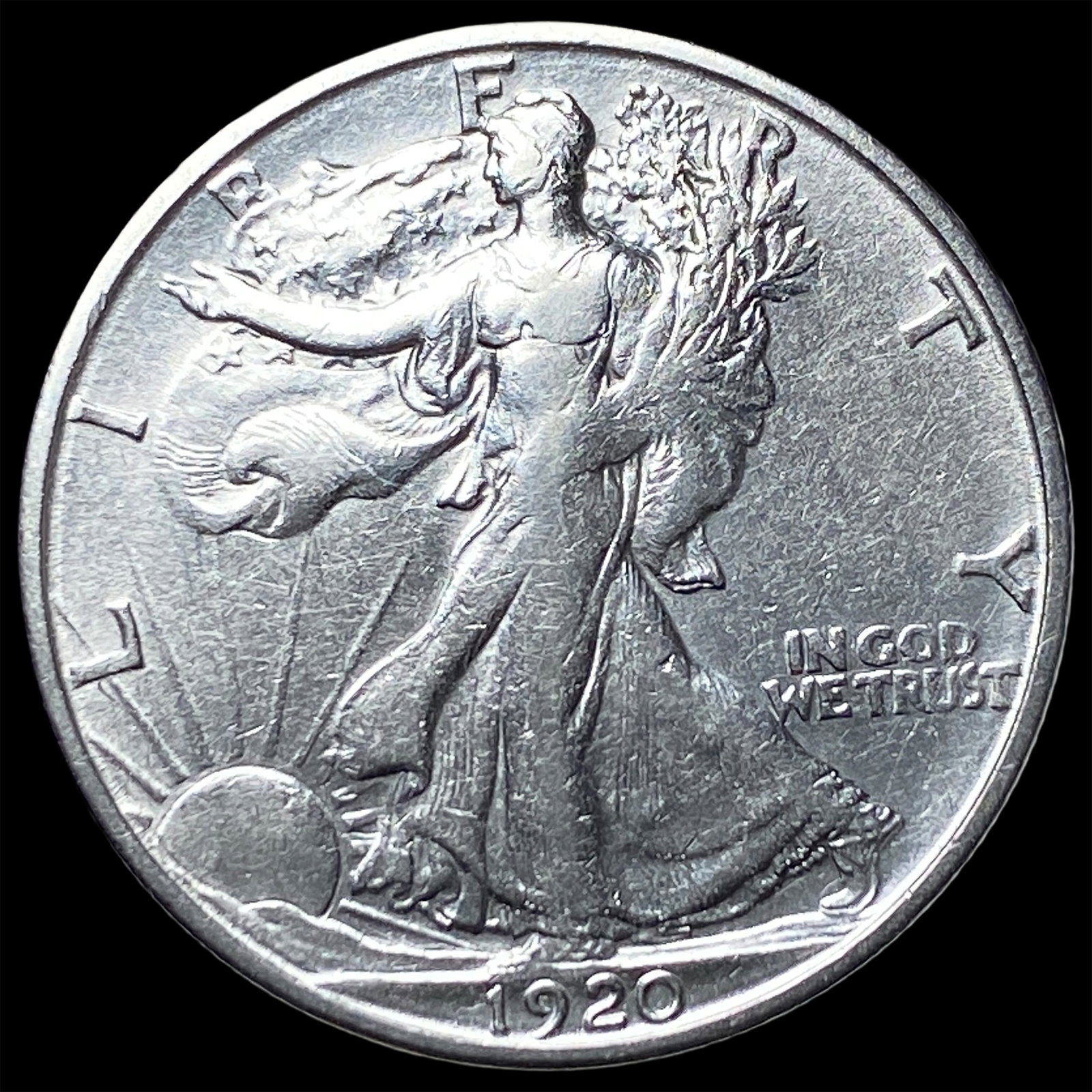 1920-S Silver Walking Liberty Half Dollar NEARLY UNCIRCULATED (1 of 2)