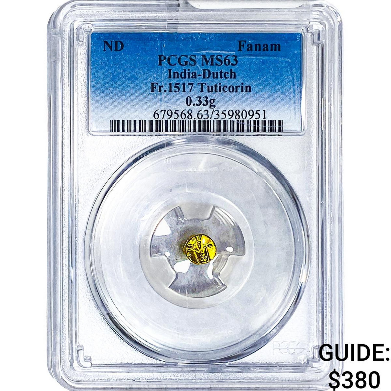 India-Dutch Gold .33g Fanam Fr.1517 Tuticorin PCGS (1 of 2)