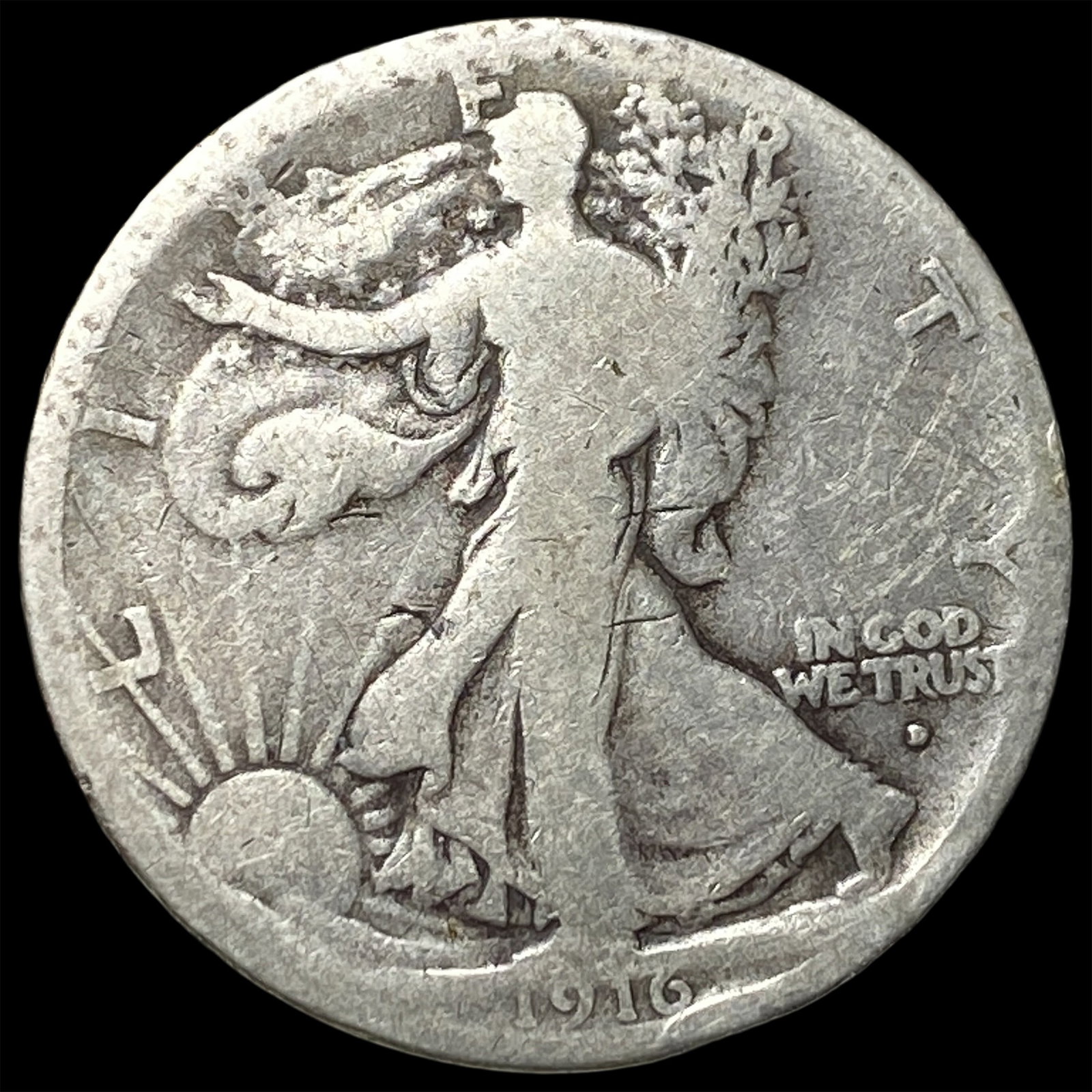 1916-D Silver Walking Liberty Half Dollar NICELY CIRCULATED: 1916-D Silver Walking Liberty Half Dollar NICELY CIRCULATED