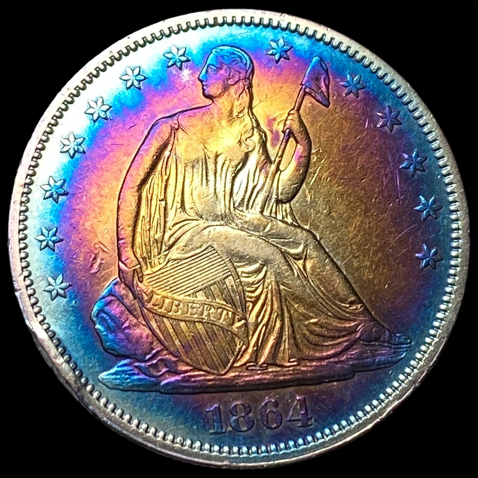 1864 Toned Seated Liberty Half Dollar CLOSELY UNCIRCULATED (1 of 2)