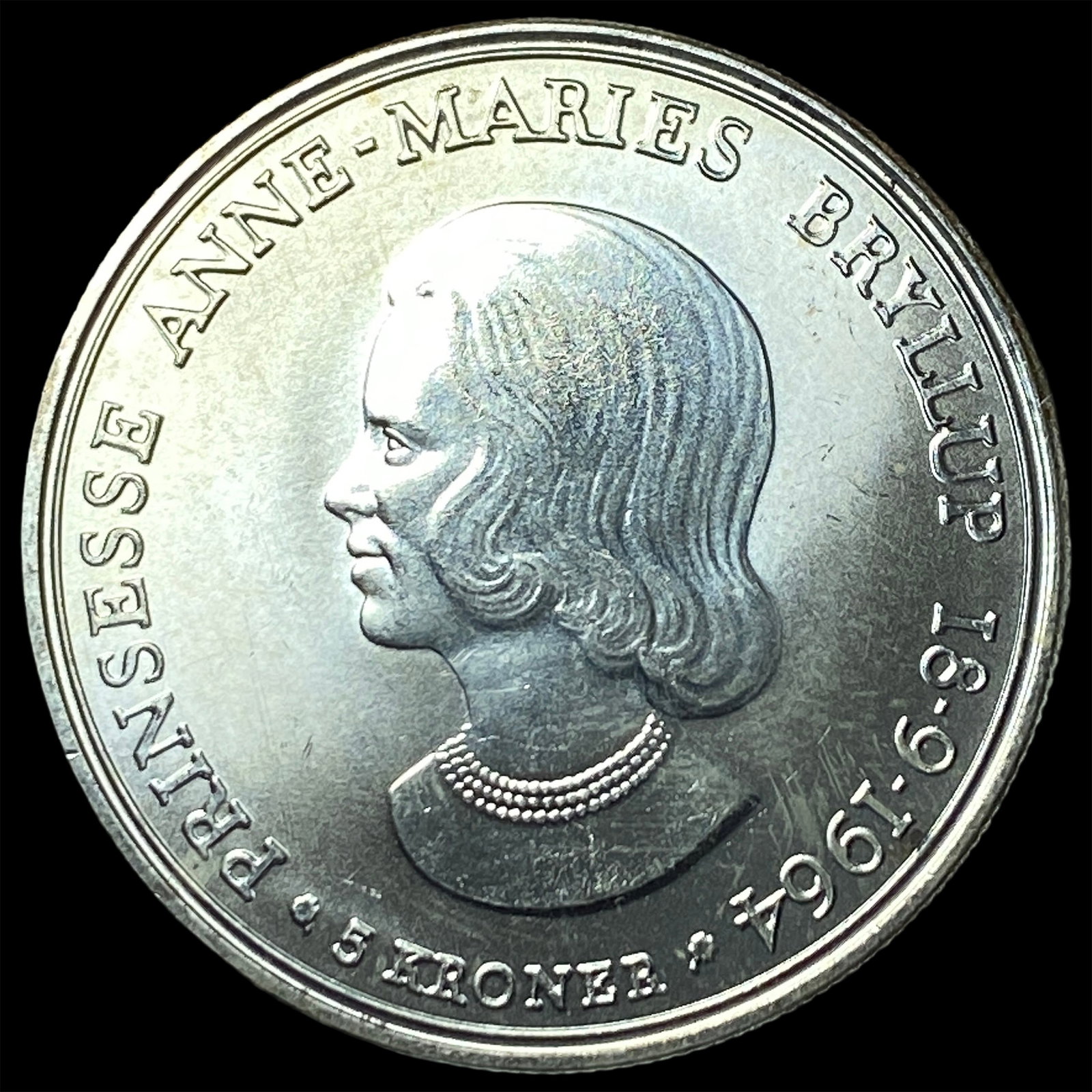 1964 Denmark Silver 5 Kroner- Wedding Commem. (1 of 2)