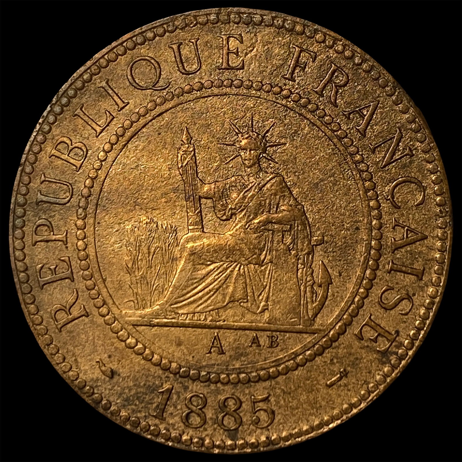 1885 French-Indo China Bronze 1 Cent (1 of 2)