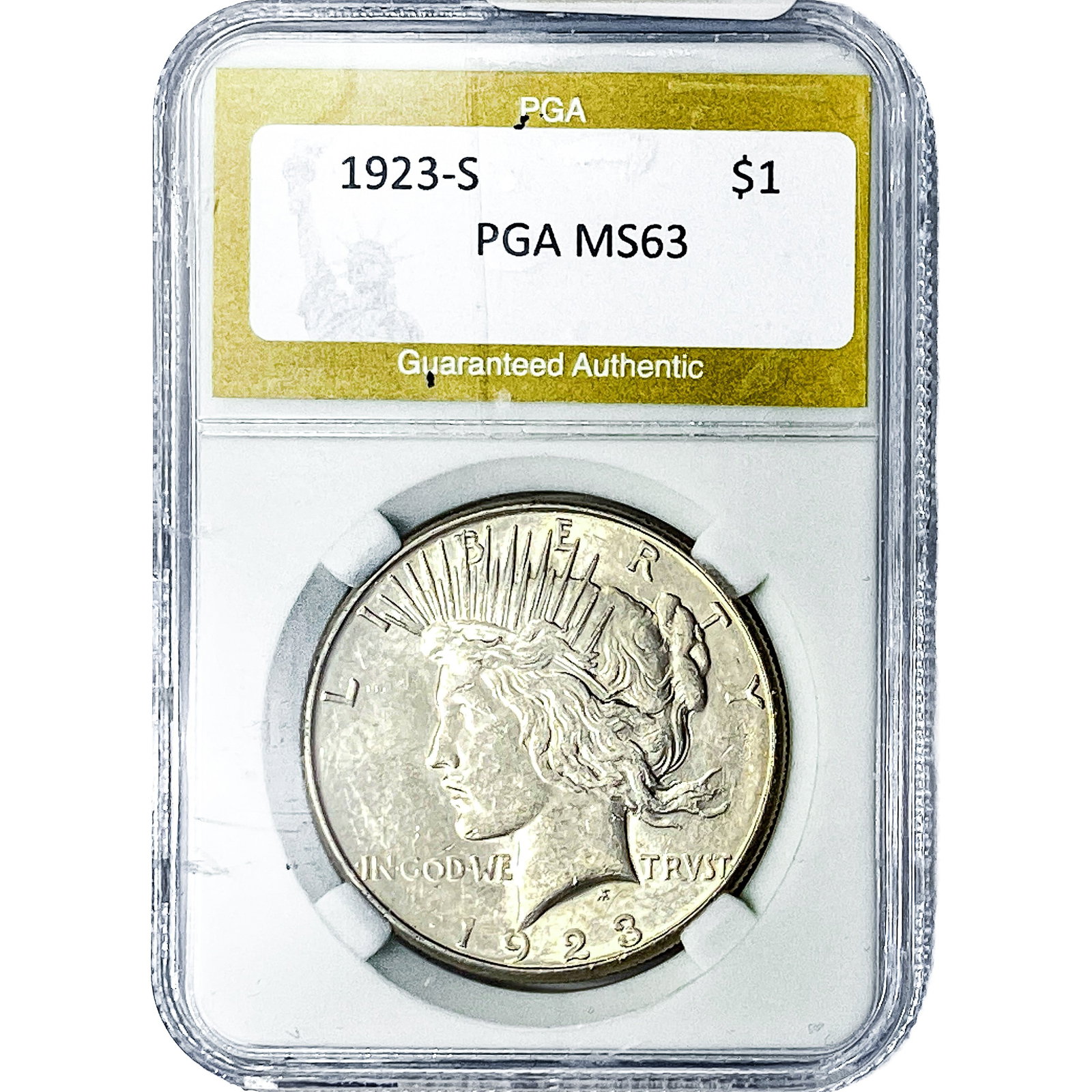1923-S Silver Peace Dollar PGA MS63: 1923-S Silver Peace Dollar PGA MS63