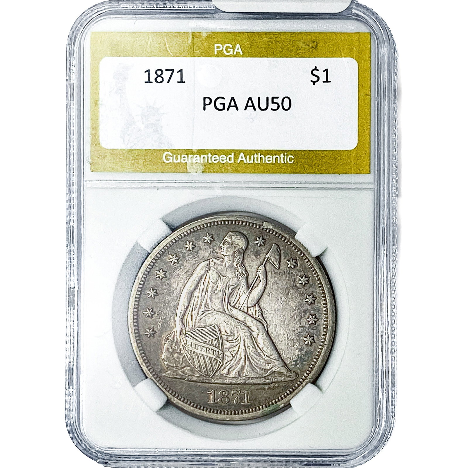 1871 Seated Liberty Dollar PGA AU50: 1871 Seated Liberty Dollar PGA AU50