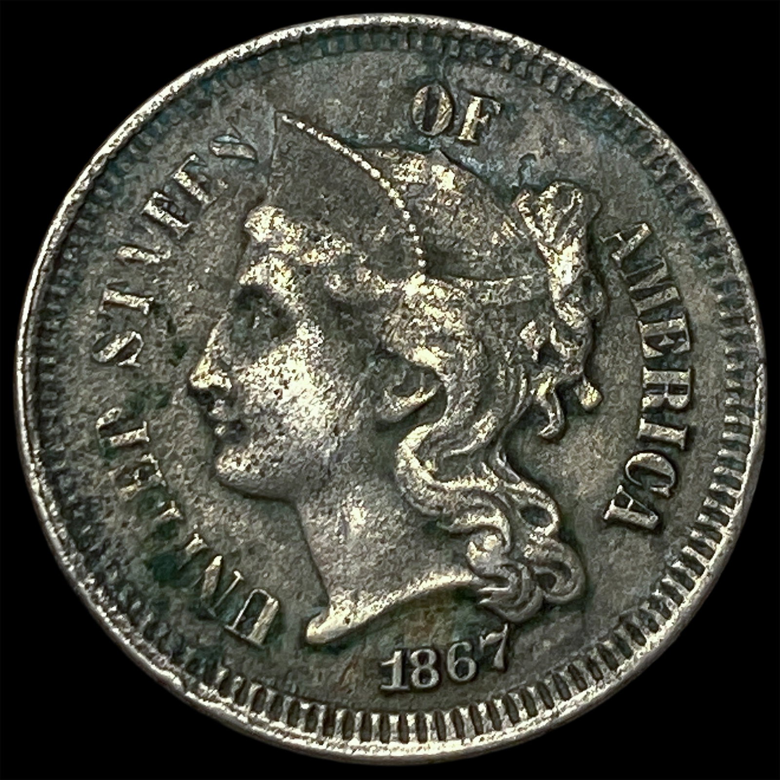 1867 Nickel Three-Cent Piece CLOSELY UNCIRCULATED (1 of 2)