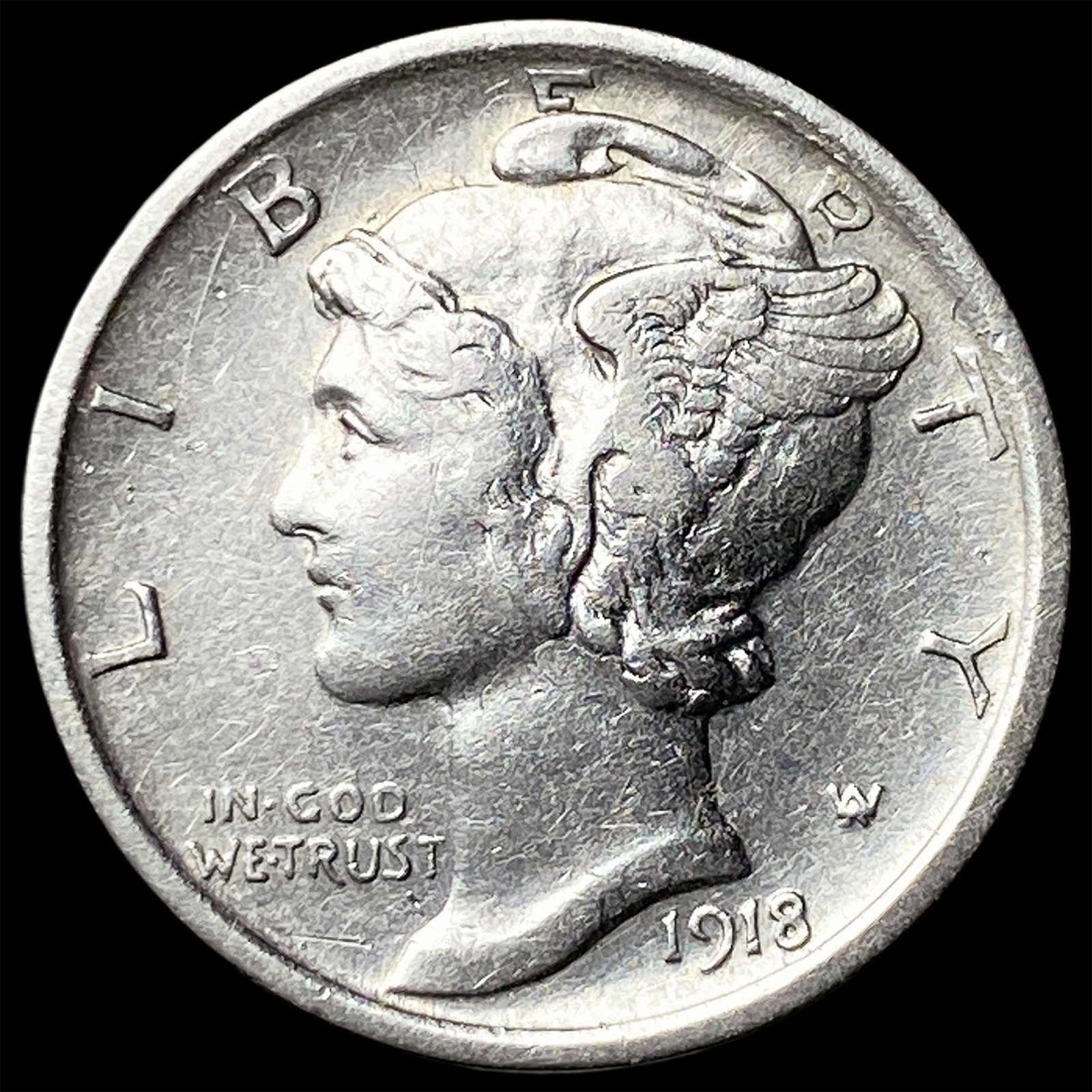 1918-D Silver Mercury Dime NEARLY UNCIRCULATED (1 of 2)
