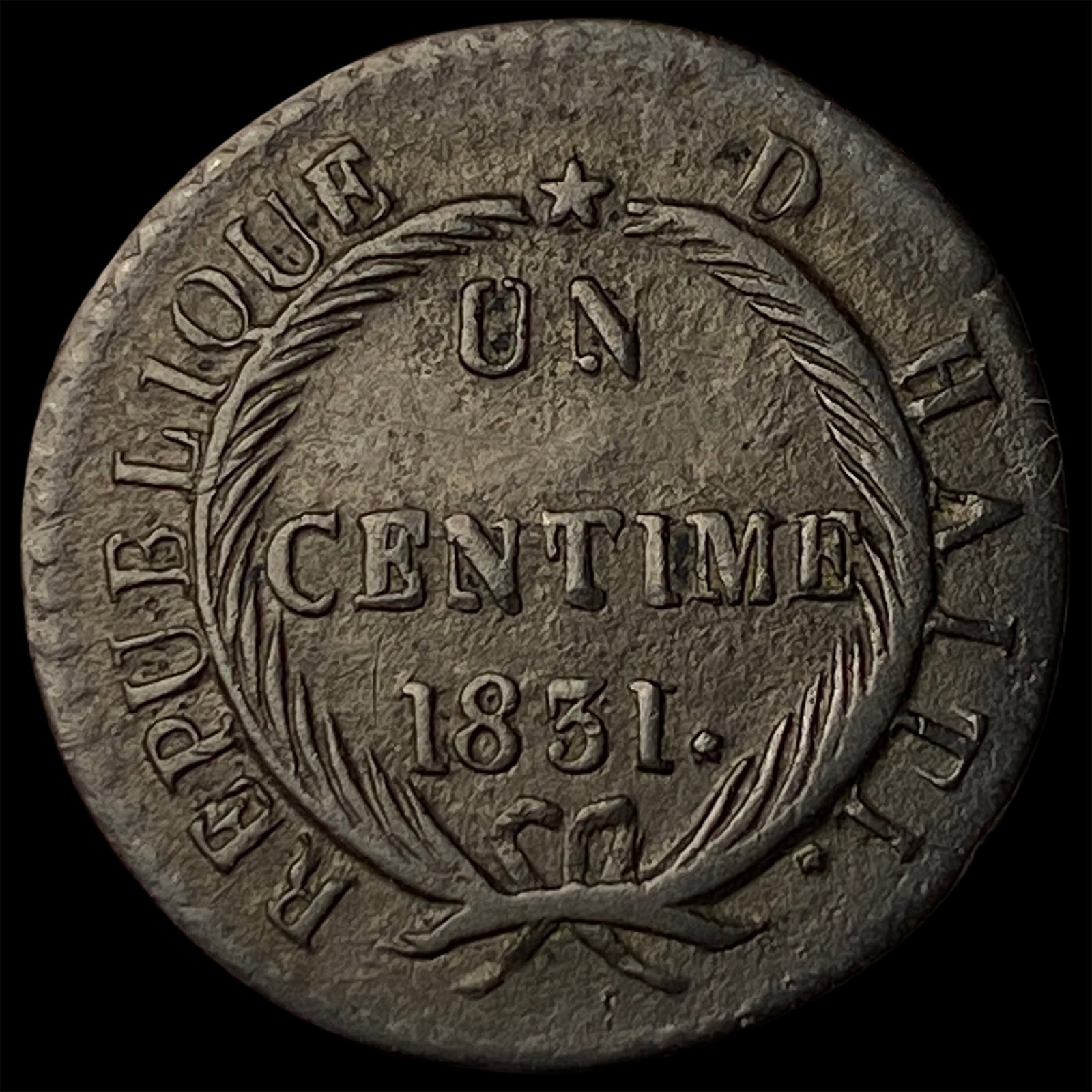 1831 Haiti Copper 1 Centime KM 21 (1 of 2)