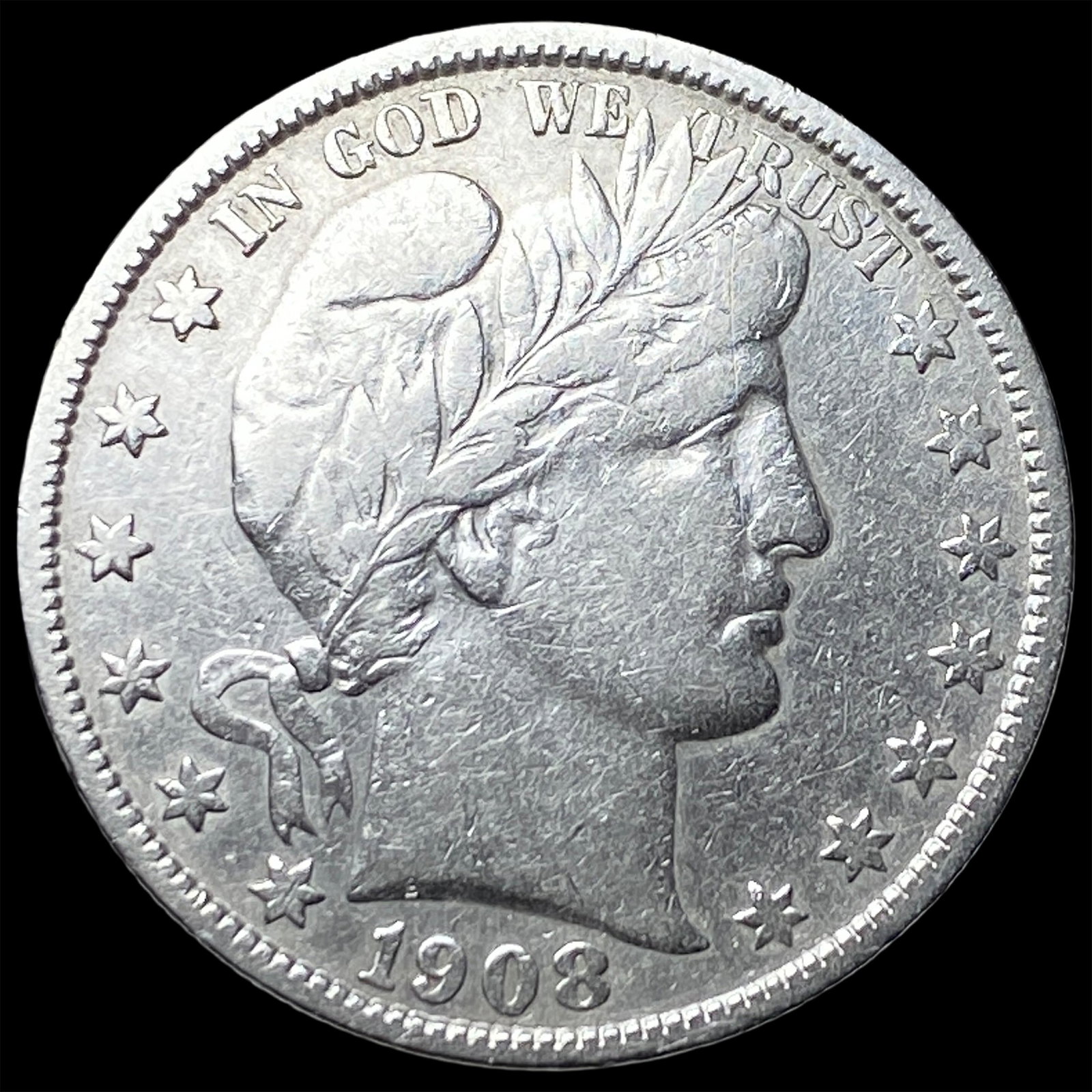 1908-S Silver Barber Half Dollar NEARLY UNCIRCULATED: 1908-S Silver Barber Half Dollar NEARLY UNCIRCULATED