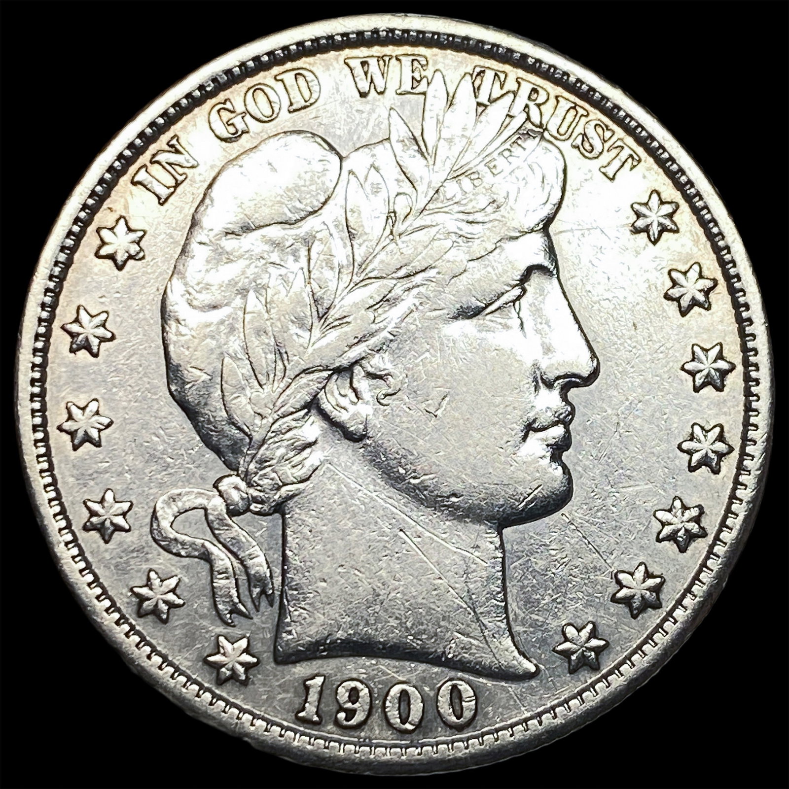 1900-S Silver Barber Half Dollar NEARLY UNCIRCULATED: 1900-S Silver Barber Half Dollar NEARLY UNCIRCULATED