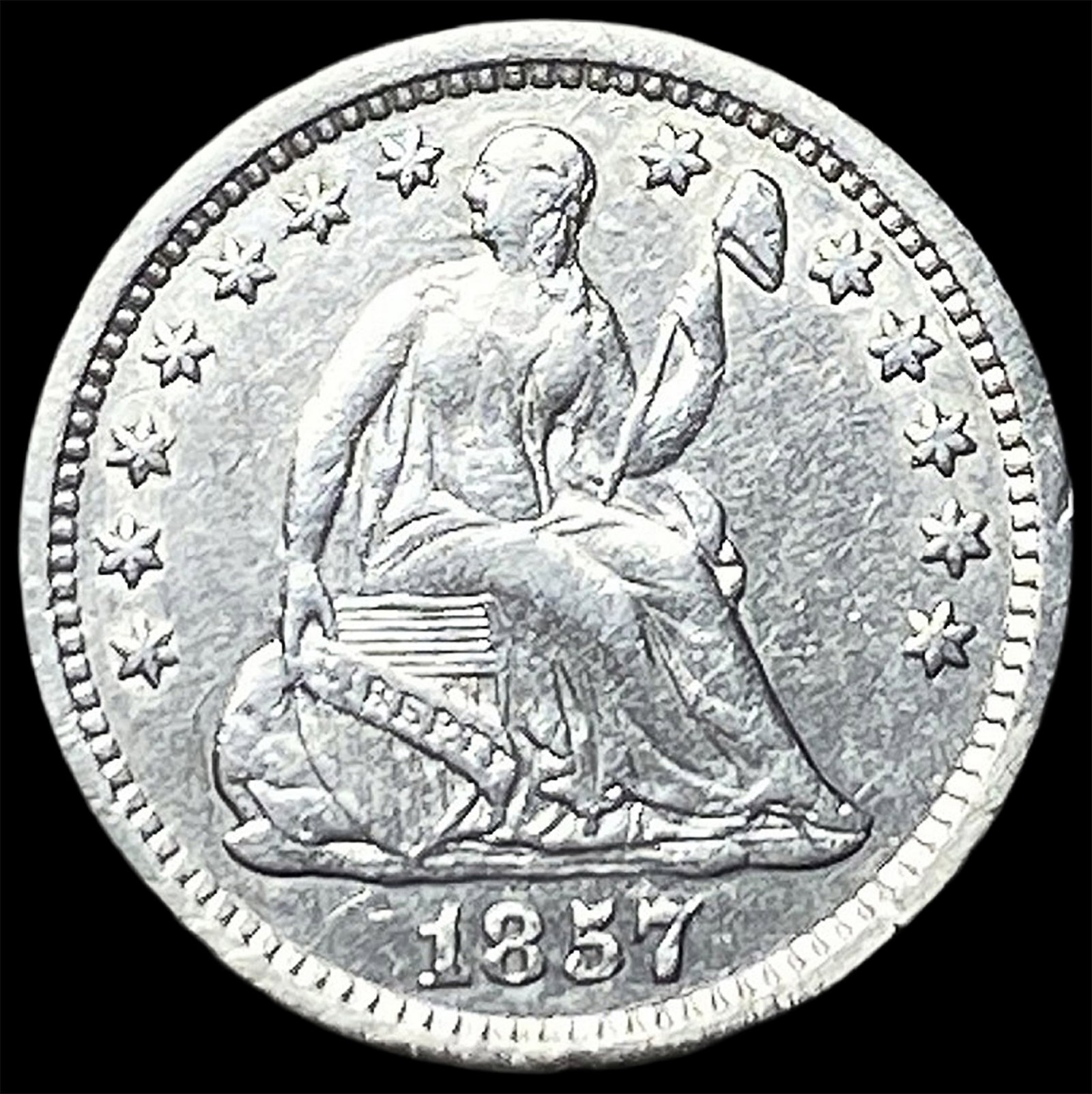 1857-O Silver Seated Liberty Half Dime NEARLY UNCIRCULATED: 1857-O Silver Seated Liberty Half Dime NEARLY UNCIRCULATED