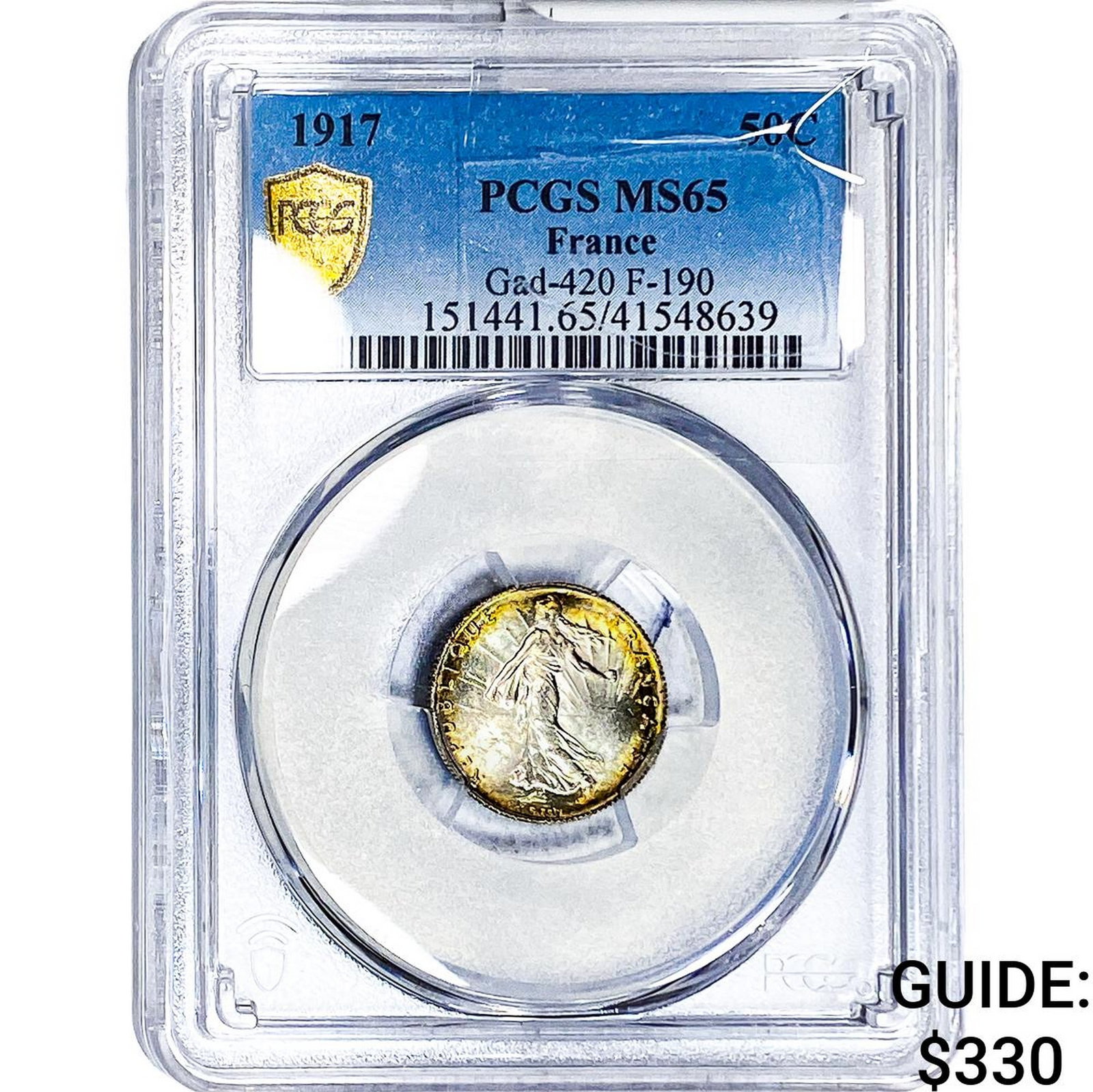 1917 France 50 Centimes PCGS MS65: 1917 France 50 Centimes PCGS MS65