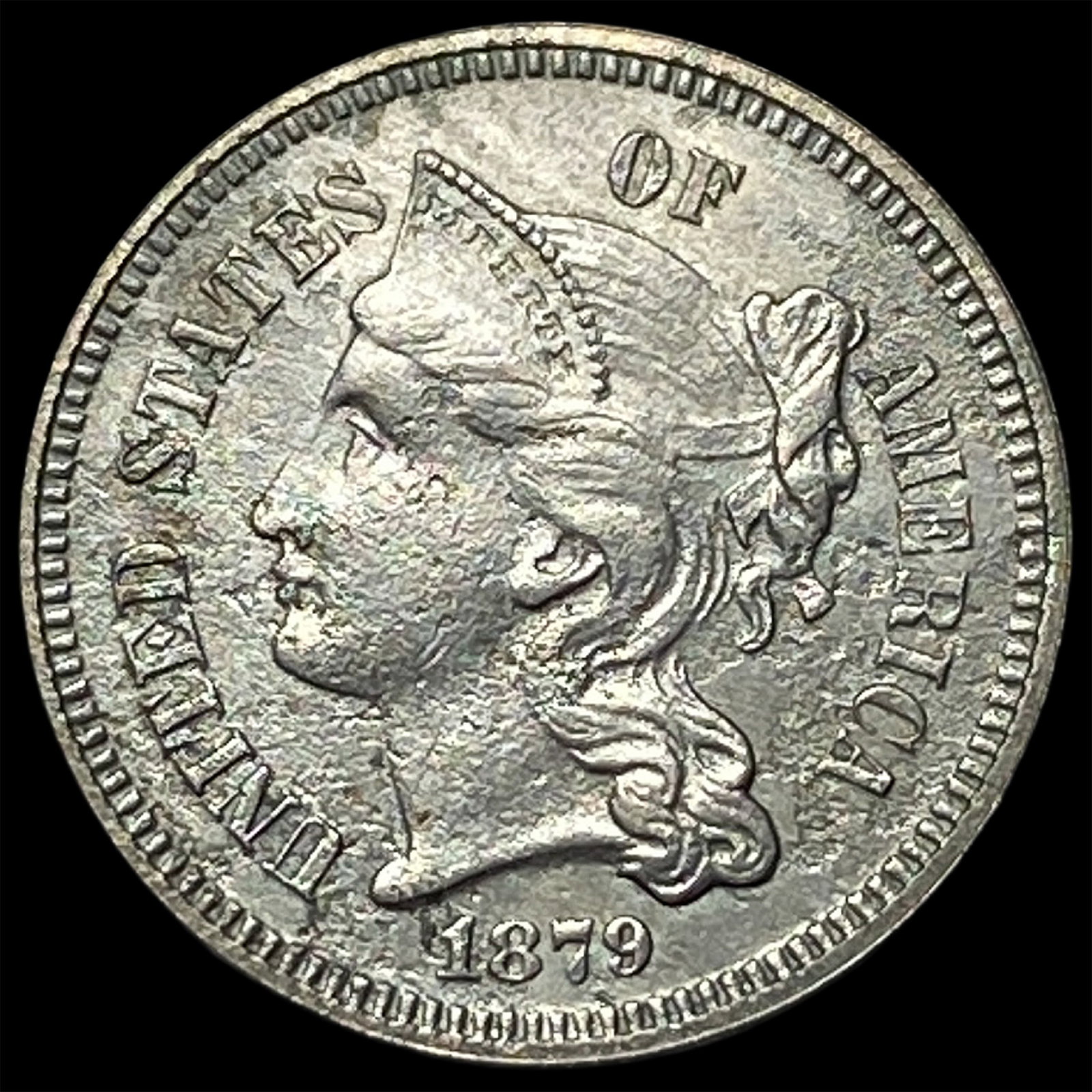 1879 Nickel Three-Cent Piece CLOSELY UNCIRCULATED: 1879 Nickel Three-Cent Piece CLOSELY UNCIRCULATED
