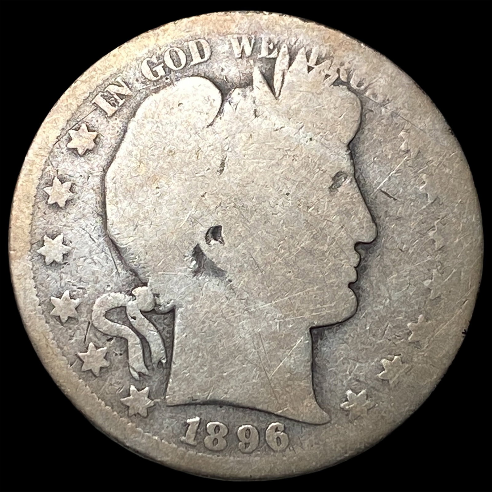 1896-S Silver Barber Half Dollar NICELY CIRCULATED: 1896-S Silver Barber Half Dollar NICELY CIRCULATED