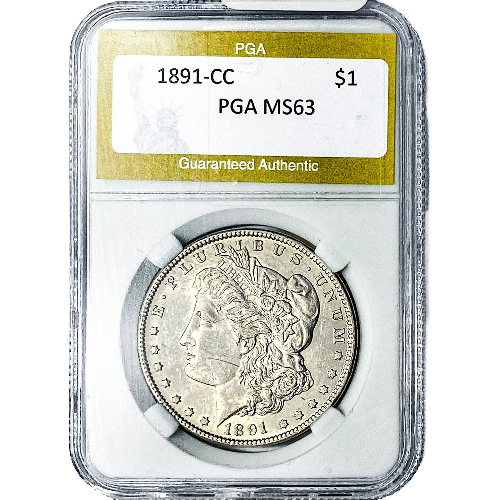 1891-CC Morgan Silver Dollar PGA MS63: 1891-CC Morgan Silver Dollar PGA MS63