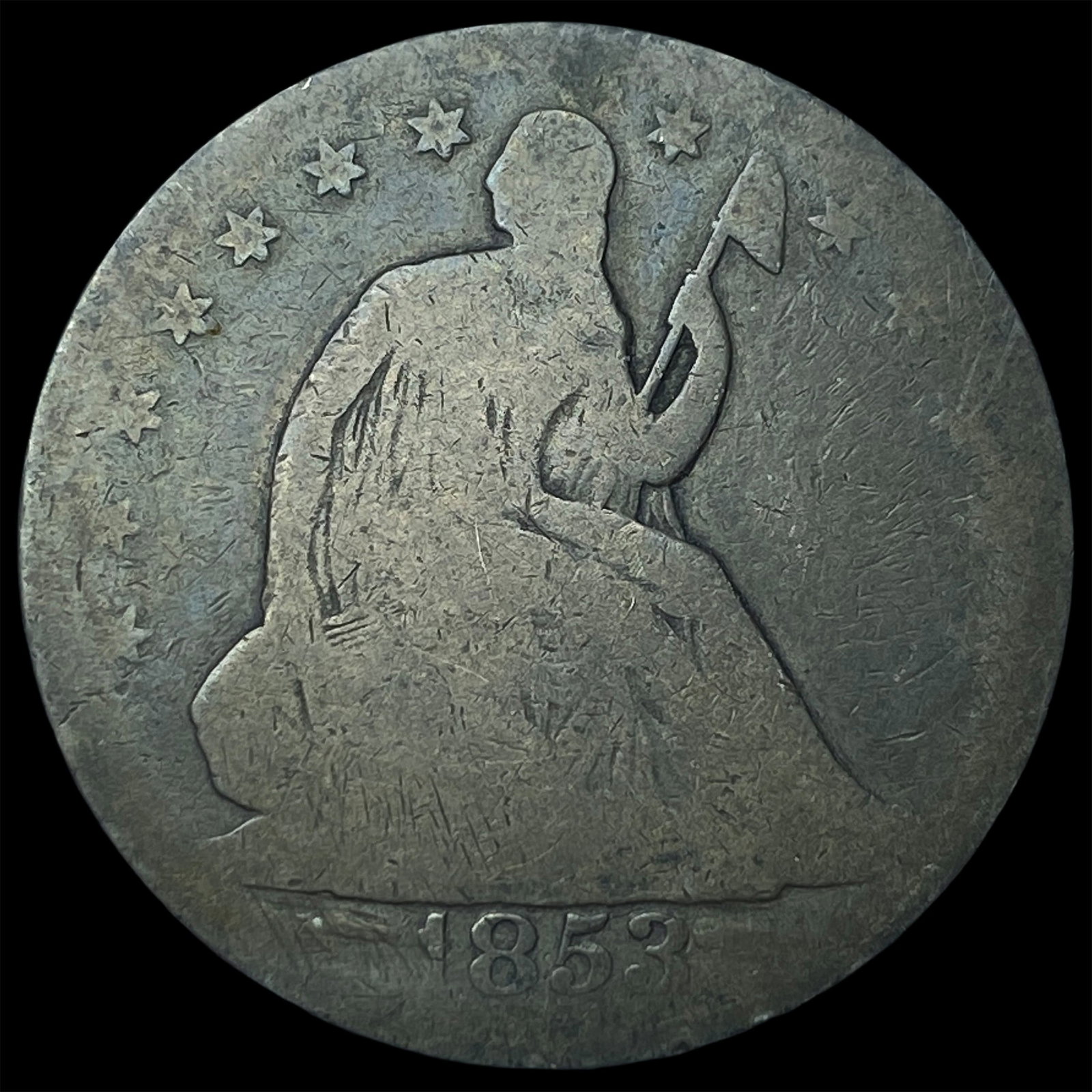 1853 Arrows/Rays Seated Liberty Half Dollar NICELY CIRCULATED (1 of 2)