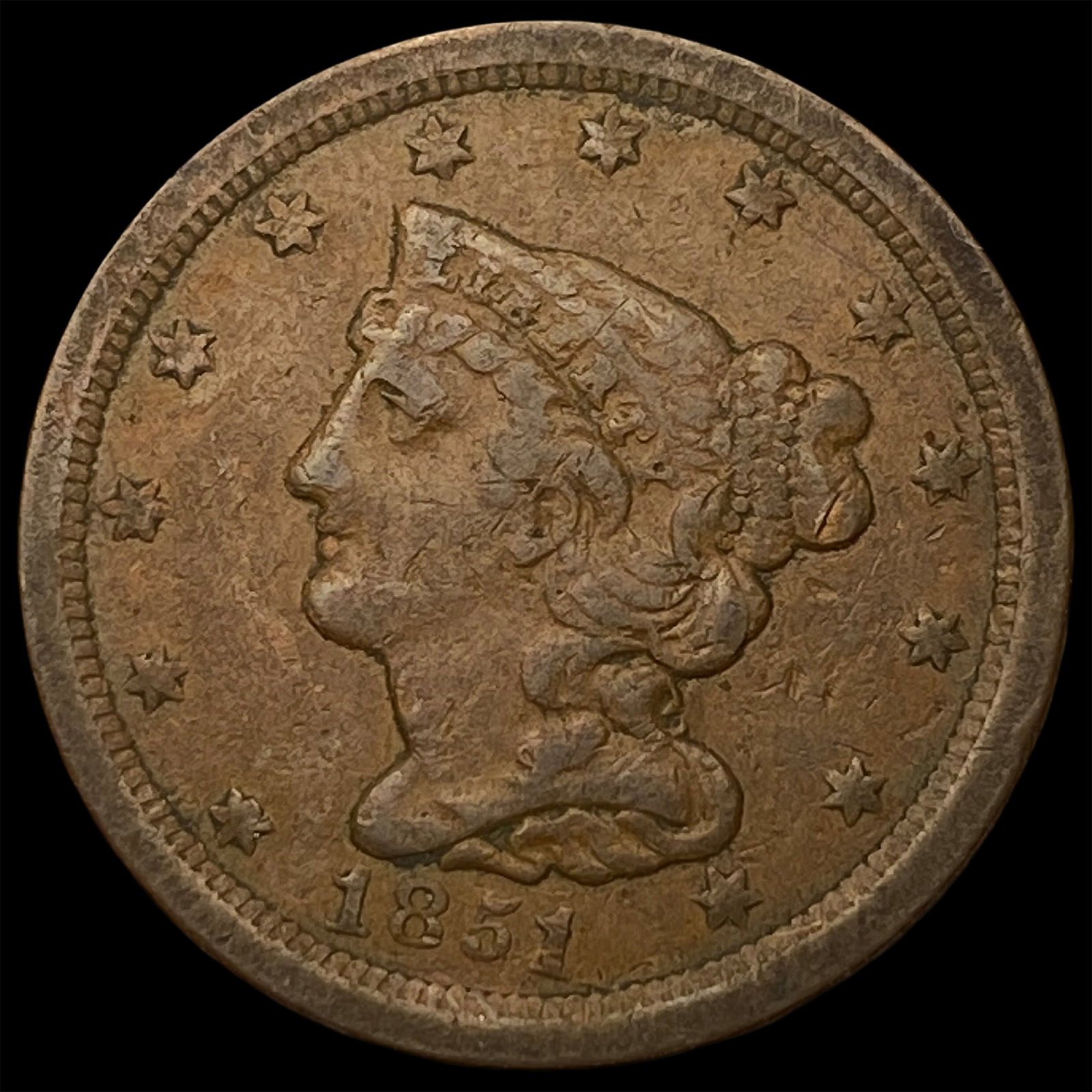 1851 Braided Hair Half Cent NEARLY UNCIRCULATED (1 of 2)