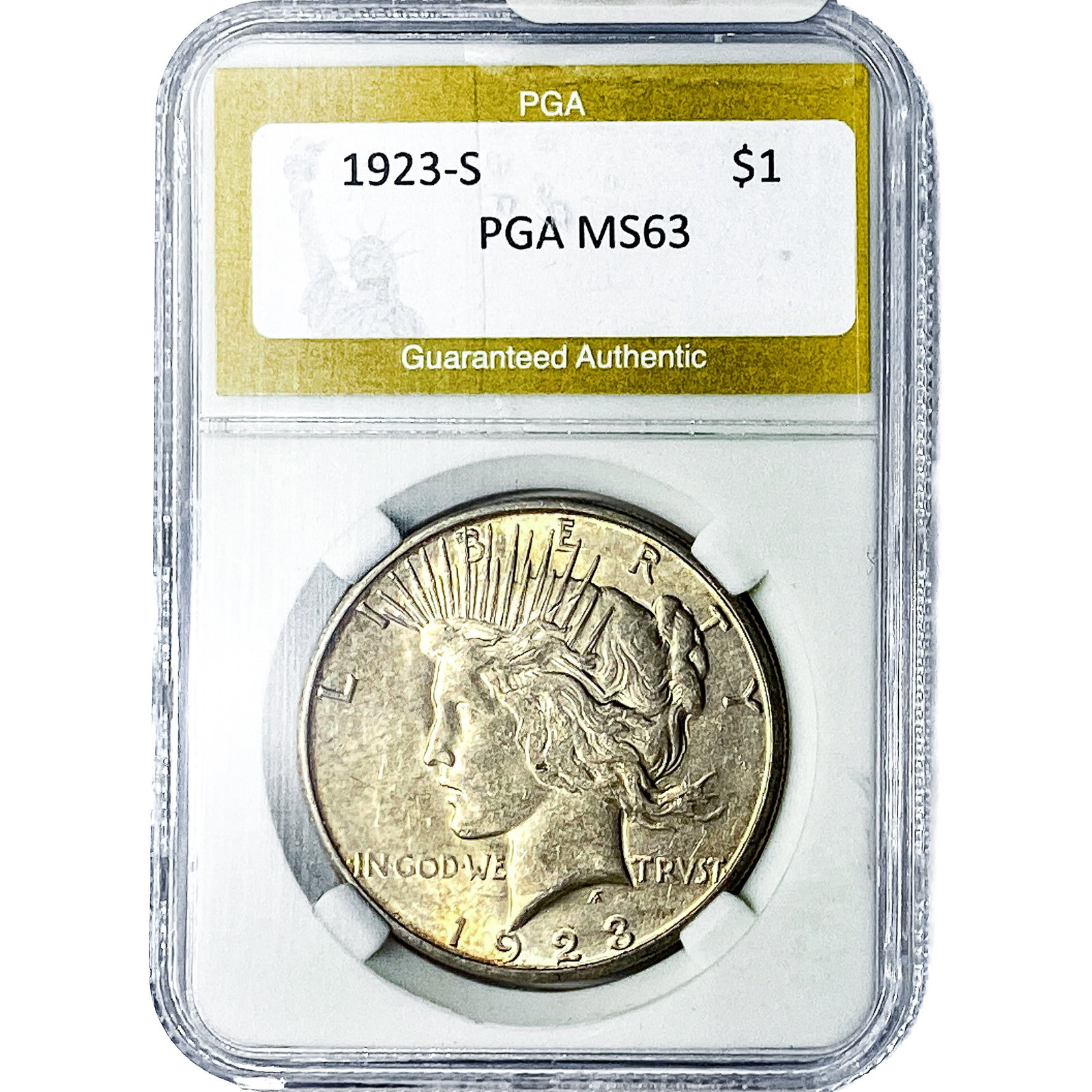 1923-S Silver Peace Dollar PGA MS63: 1923-S Silver Peace Dollar PGA MS63