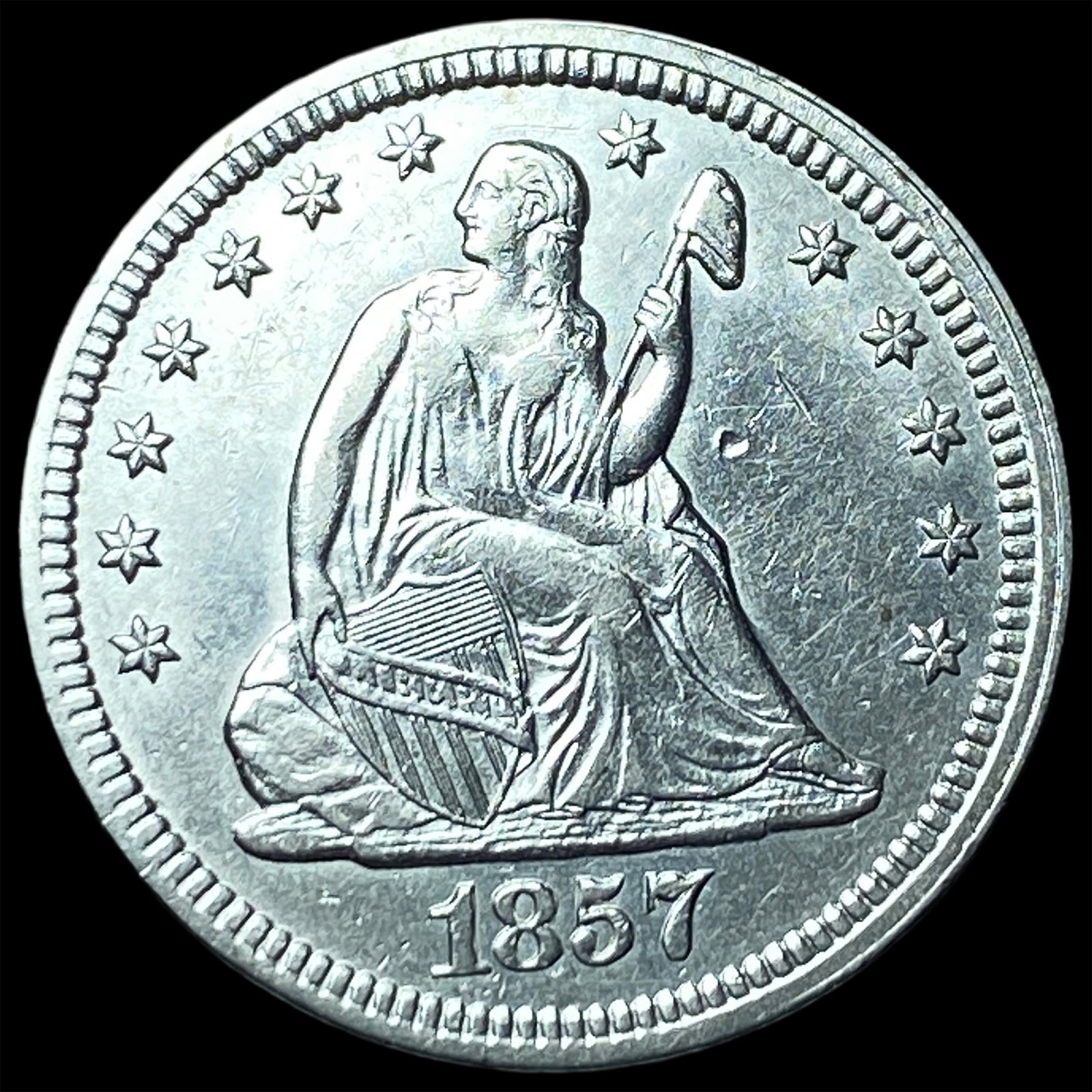 1857 Silver Seated Liberty Quarter UNCIRCULATED: 1857 Silver Seated Liberty Quarter UNCIRCULATED