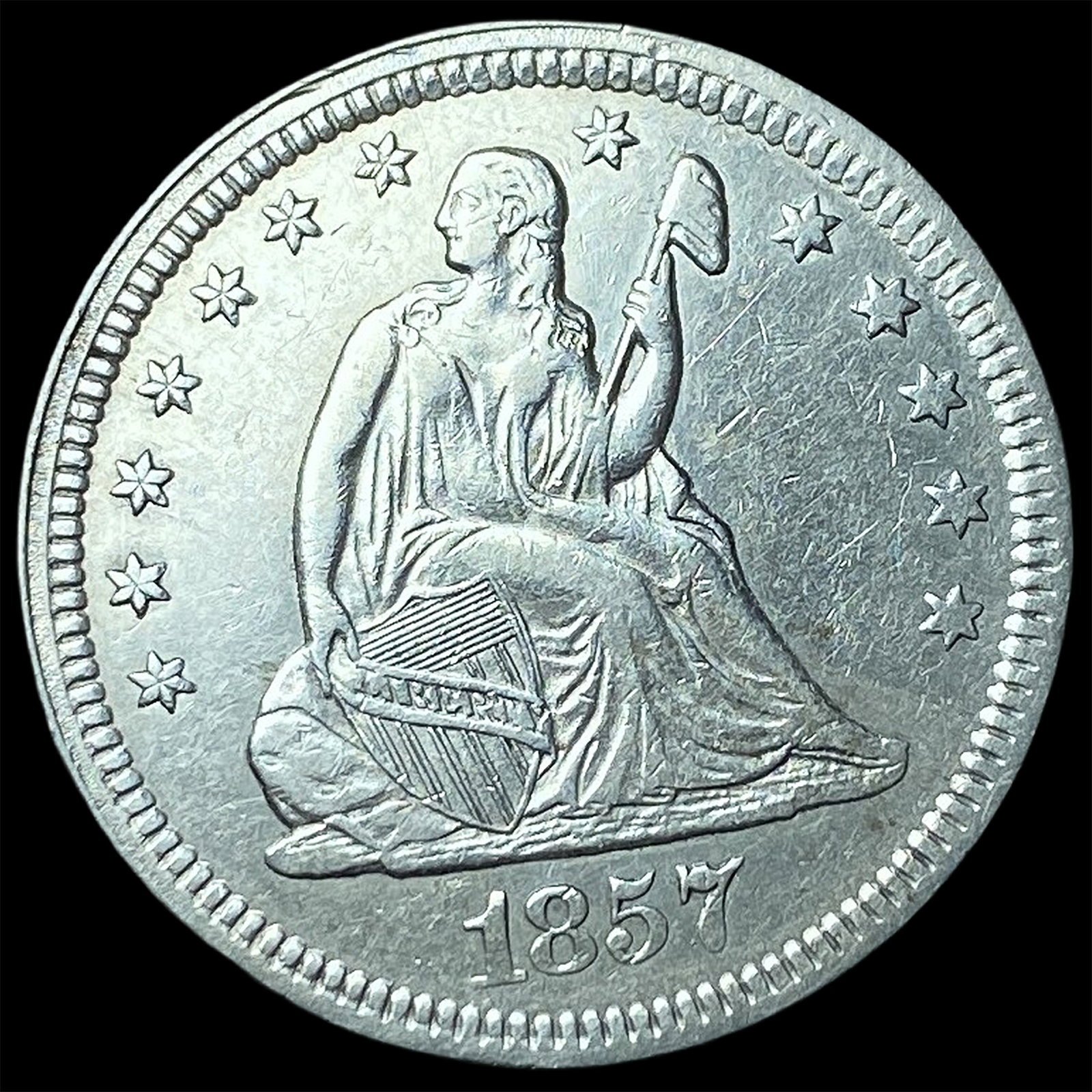 1857 Silver Seated Liberty Quarter CHOICE AU: 1857 Silver Seated Liberty Quarter CHOICE AU