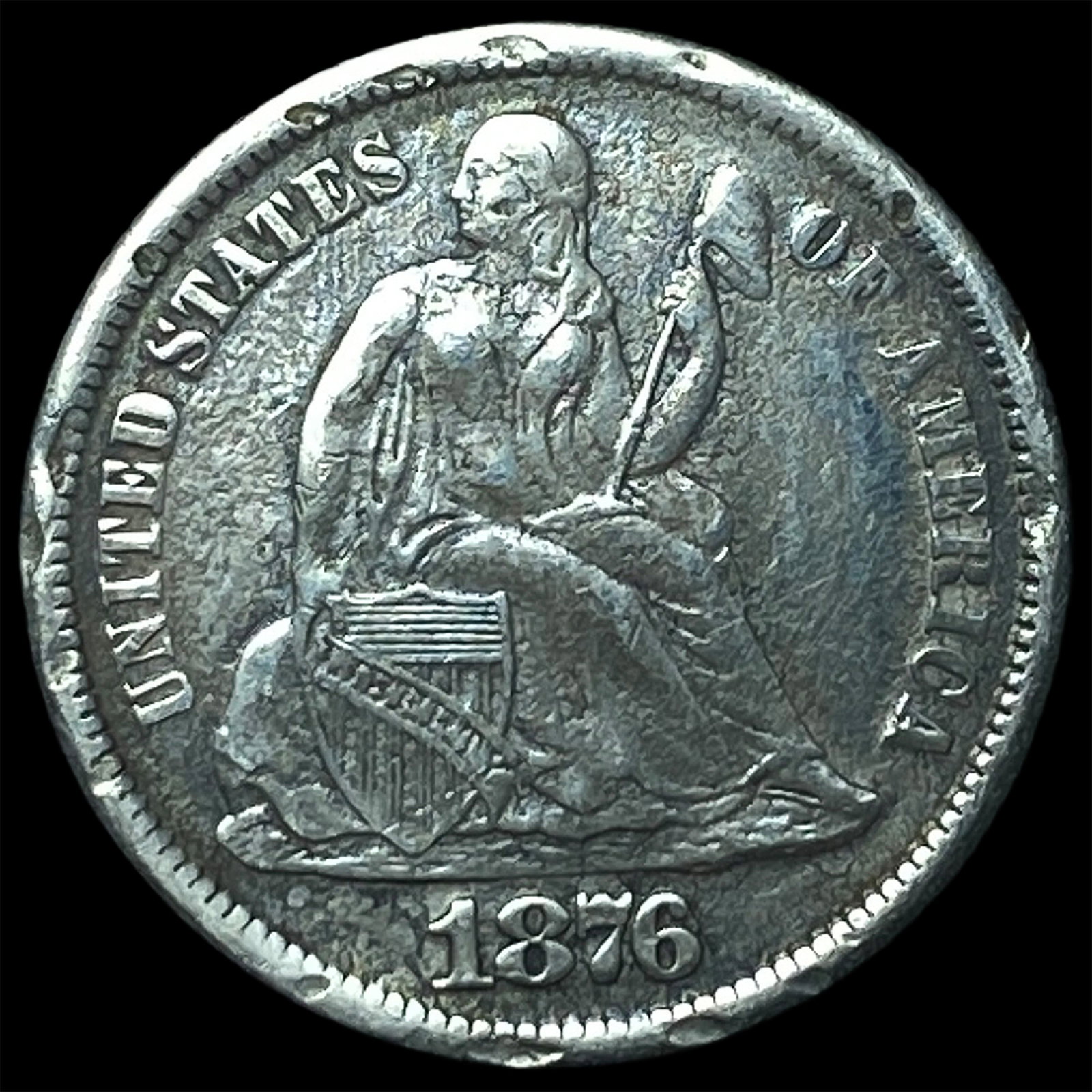 1876-CC Silver Seated Liberty Dime NEARLY UNCIRCULATED: 1876-CC Silver Seated Liberty Dime NEARLY UNCIRCULATED