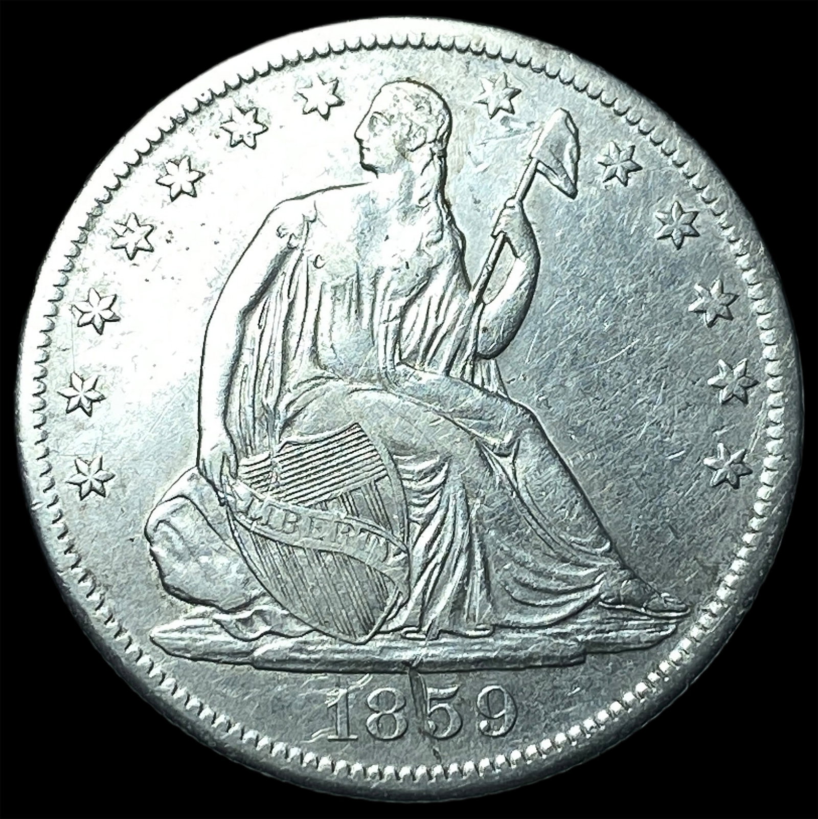 1859-S Seated Liberty Half Dollar CLOSELY UNCIRCULATED: 1859-S Seated Liberty Half Dollar CLOSELY UNCIRCULATED