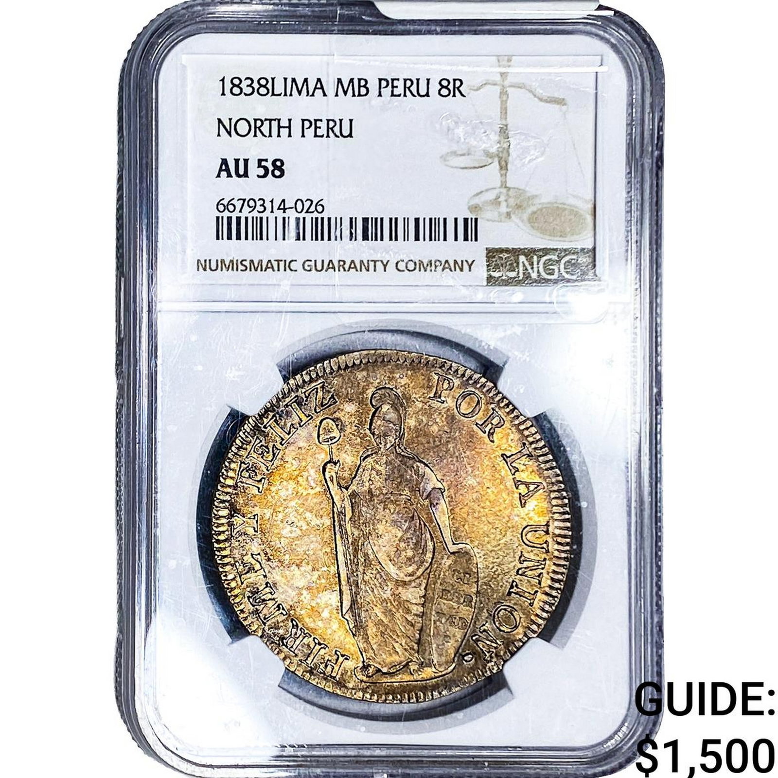 1838LIMA MB Peru Silver 8 Reales NGC AU58 (1 of 2)