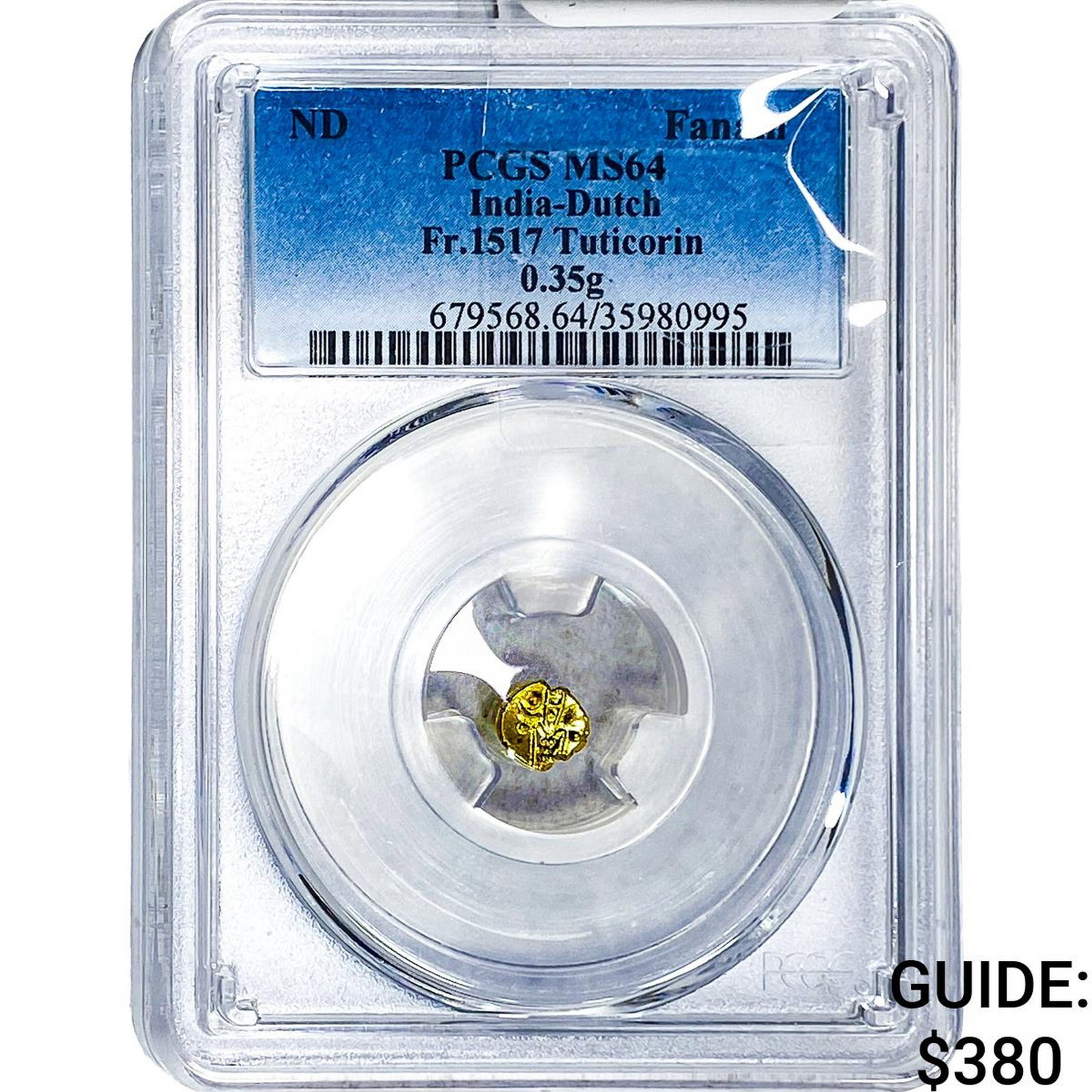India-Dutch Gold .33g Fanam Fr.1517 Tuticorin PCGS: India-Dutch Gold .33g Fanam Fr.1517 Tuticorin PCGS