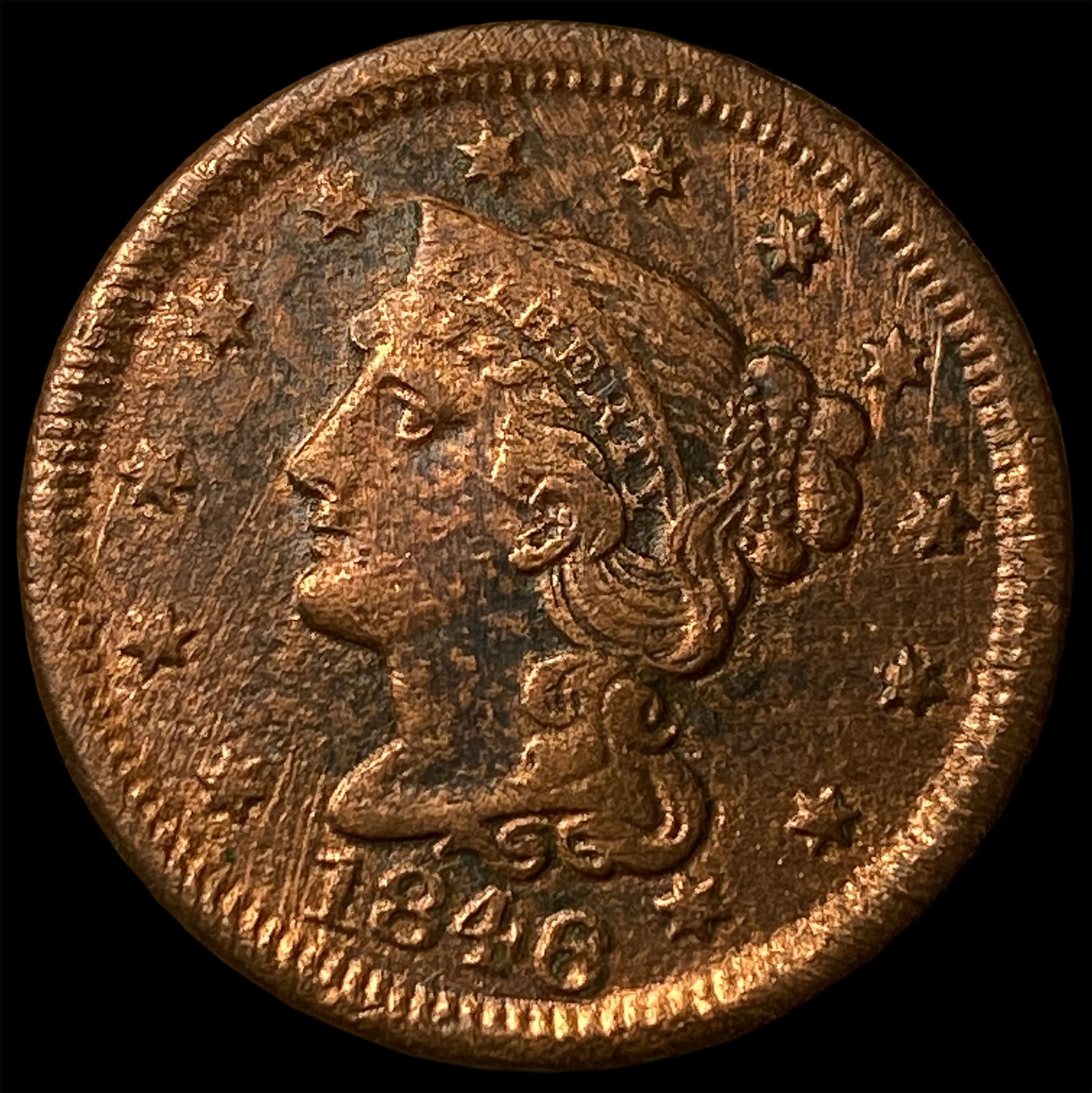 1846 Braided Hair Large Cent NEARLY UNCIRCULATED (1 of 2)