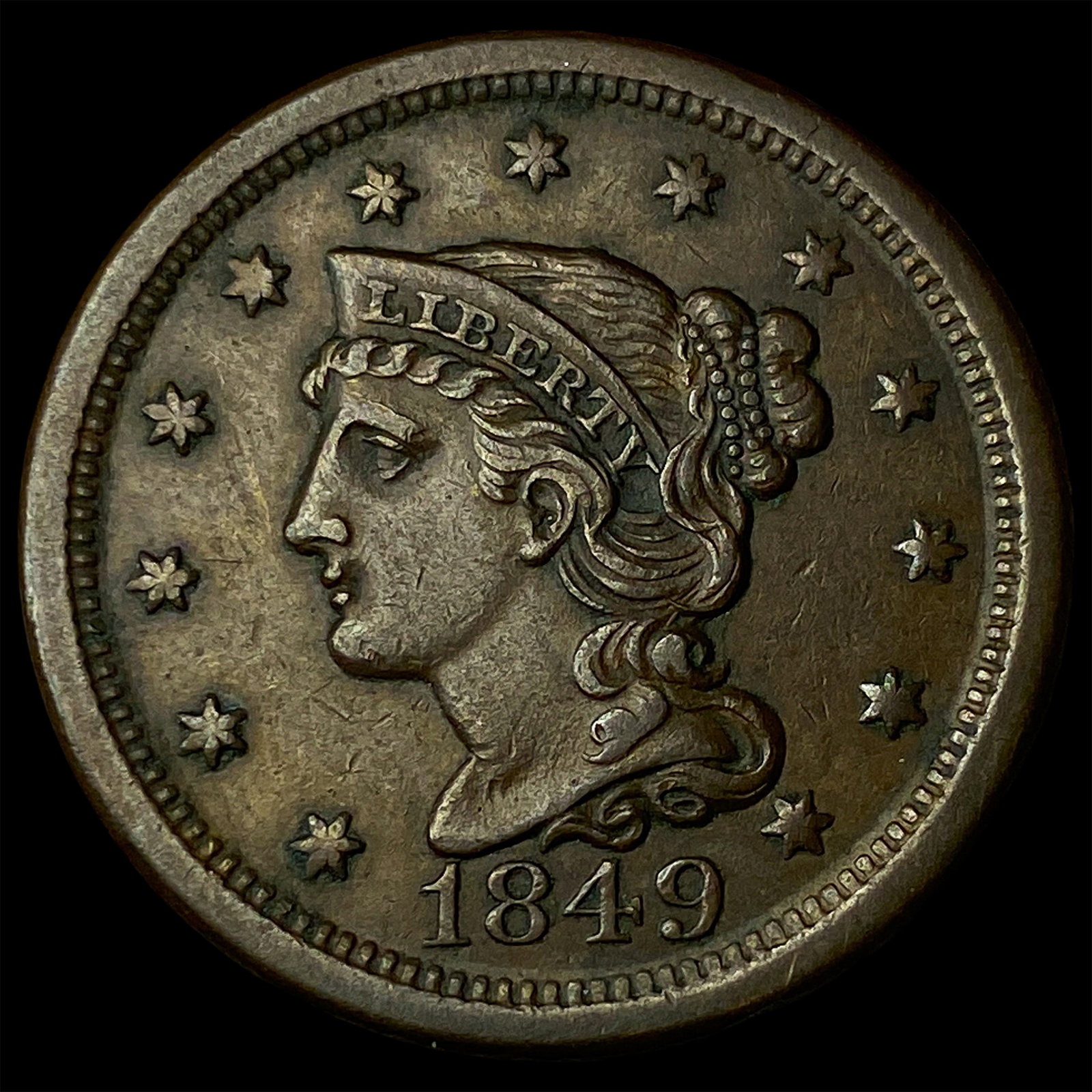 1849 Braided Hair Large Cent CLOSELY UNCIRCULATED (1 of 2)