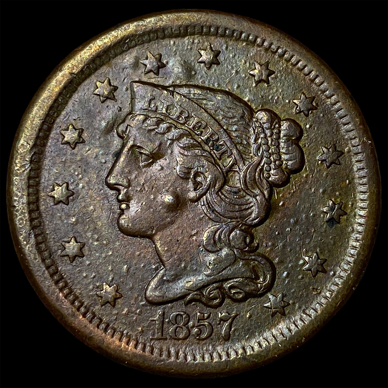 1857 Braided Hair Large Cent HIGH GRADE (1 of 2)