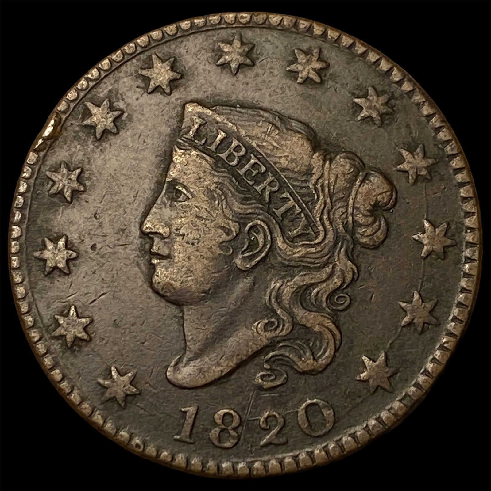1820 Coronet Head Large Cent NEARLY UNCIRCULATED: 1820 Coronet Head Large Cent NEARLY UNCIRCULATED