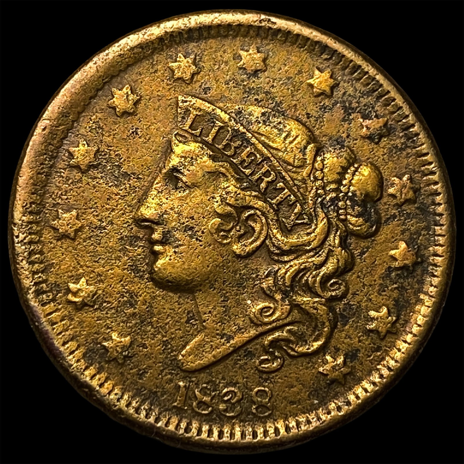 1838 Coronet Head Large Cent LIGHTLY CIRCULATED: 1838 Coronet Head Large Cent LIGHTLY CIRCULATED