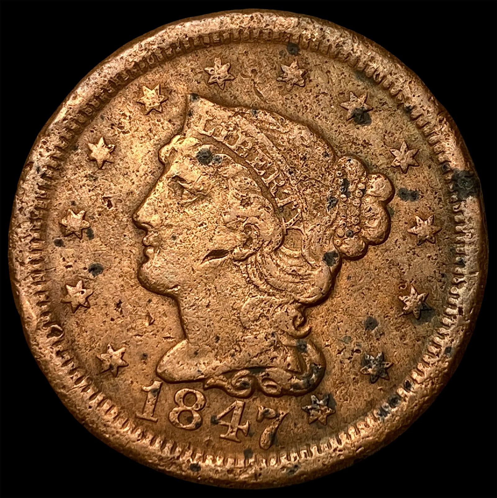 1847 Braided Hair Large Cent LIGHTLY CIRCULATED (1 of 2)