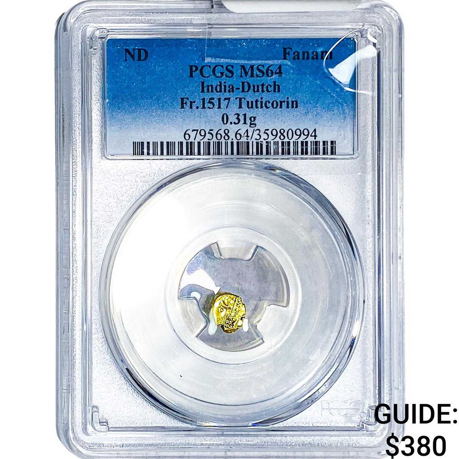 India-Dutch Gold .31g Fanam Fr.1517 Tuticorin PCGS (1 of 2)