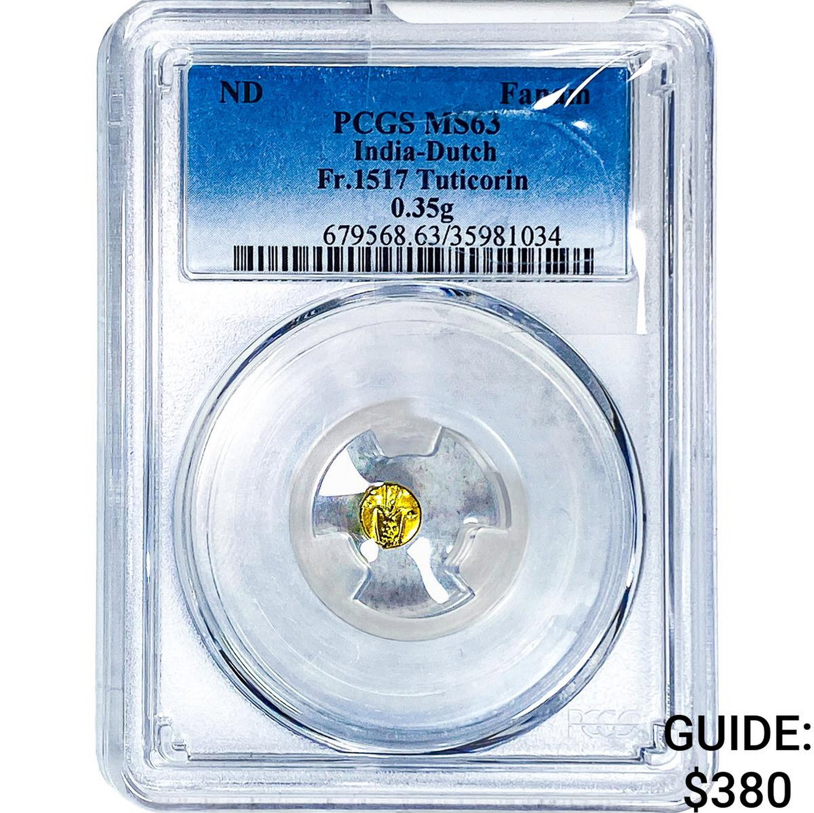 India-Dutch Gold .35g Fanam Fr.1517 Tuticorin PCGS (1 of 2)
